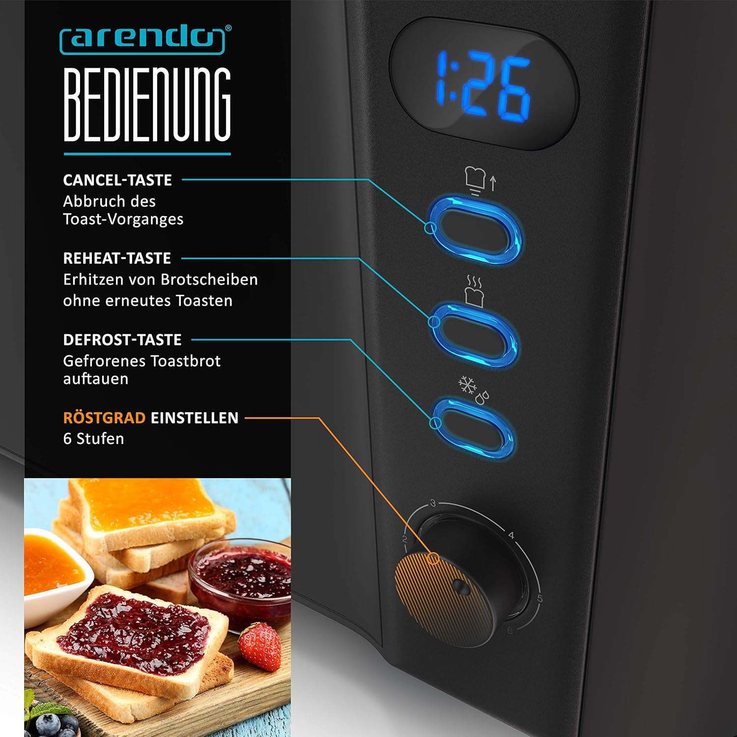Detalle 2 de Arendo Edelstahl Toaster 4 Scheiben 🍞