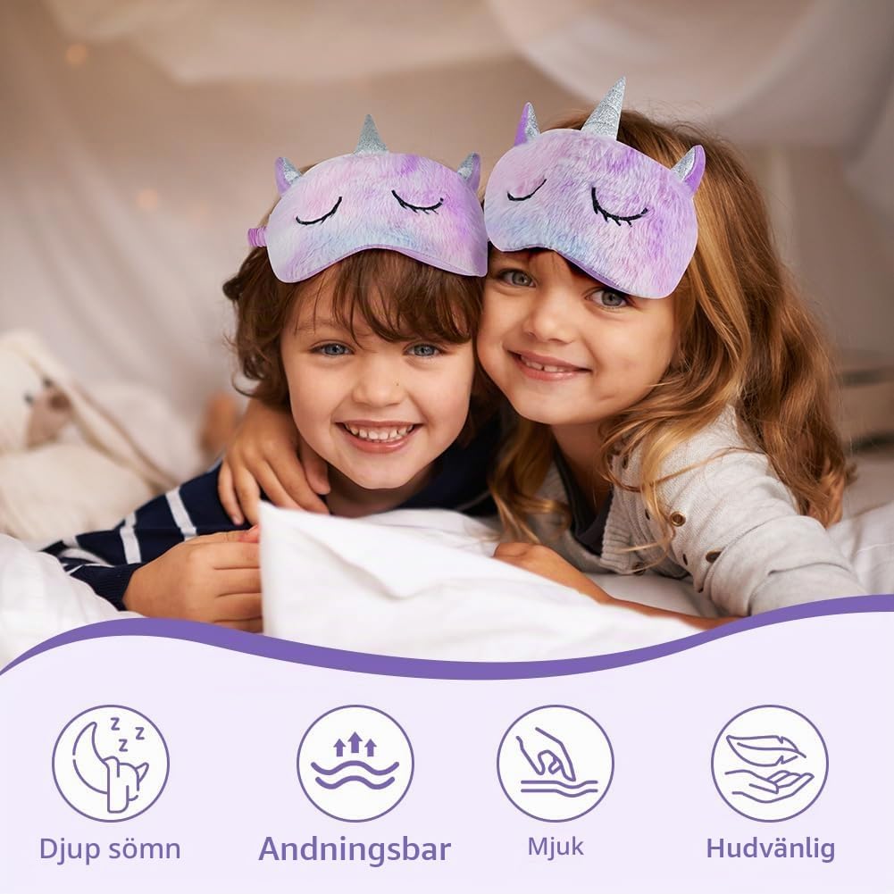 Detalle 2 de ACWOO 3D-ögonmask för barn, lila enhörning i plysch med elastiskt band