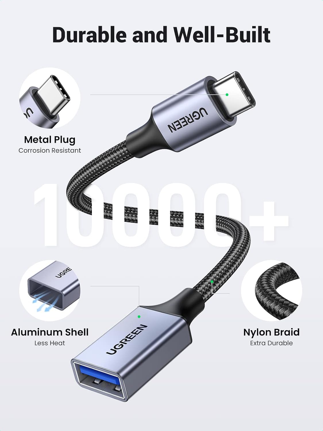 Thumbnail 6 de UGREEN USB-C-naar-USB-A 3.0 OTG-adapter, 5 Gbps, gevlochten nylon