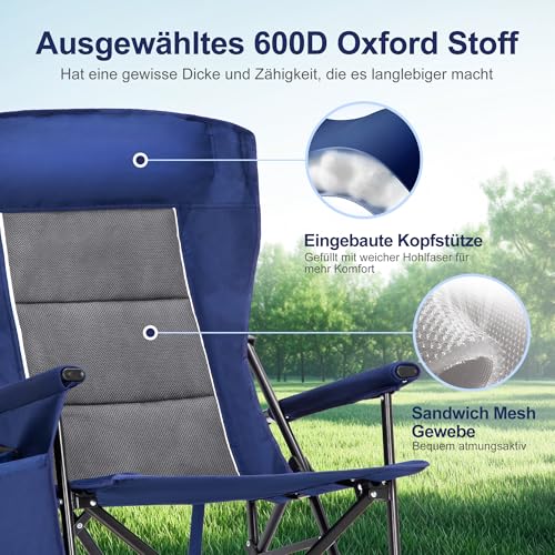Detalle 2 de LET'S CAMP Luxus Campingstuhl Faltbar – bis 230 kg, Blau