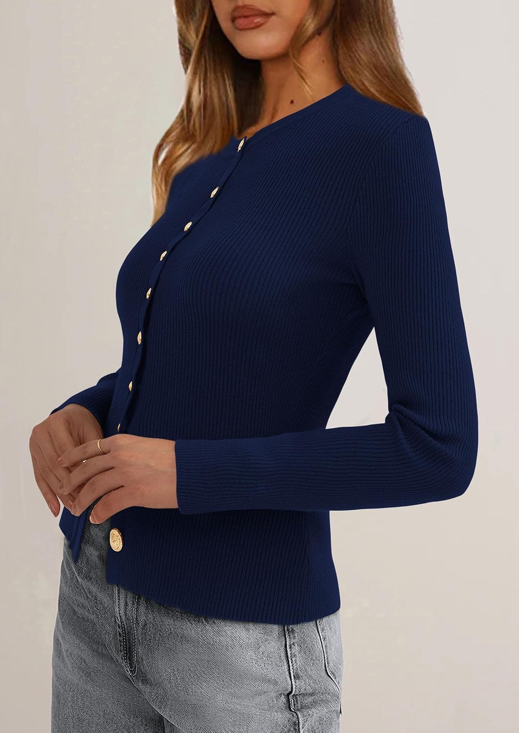 Detalle de PRETTYGARDEN Women's Ribbed Knit Cardigan, Lightweight Slim-Fit Button-Up