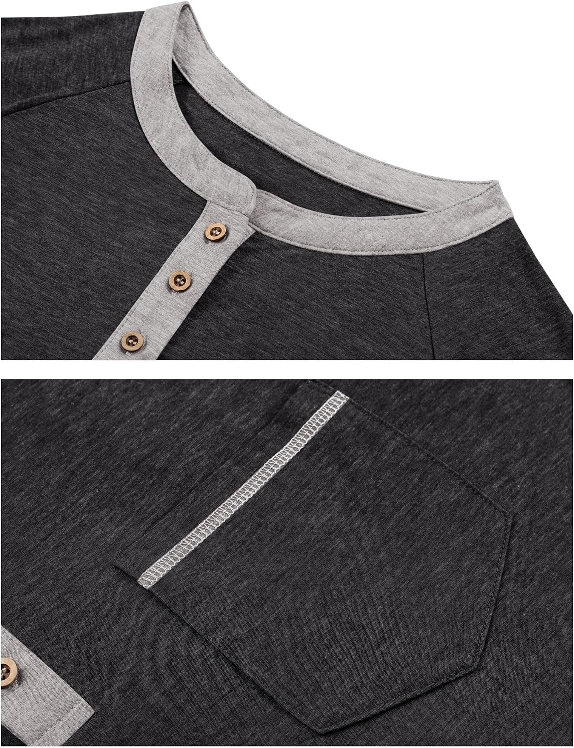 Detalle 2 de Henley Shirt Herren Langarm Langarmshirt