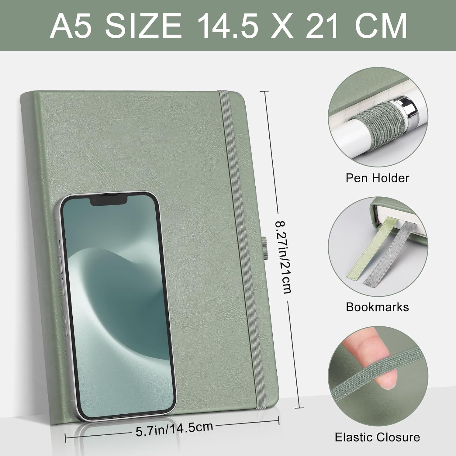 Detalle de EMSHOI A5 Hardcover Blank Notebook – 160 Pages, 120gsm, PU Leather