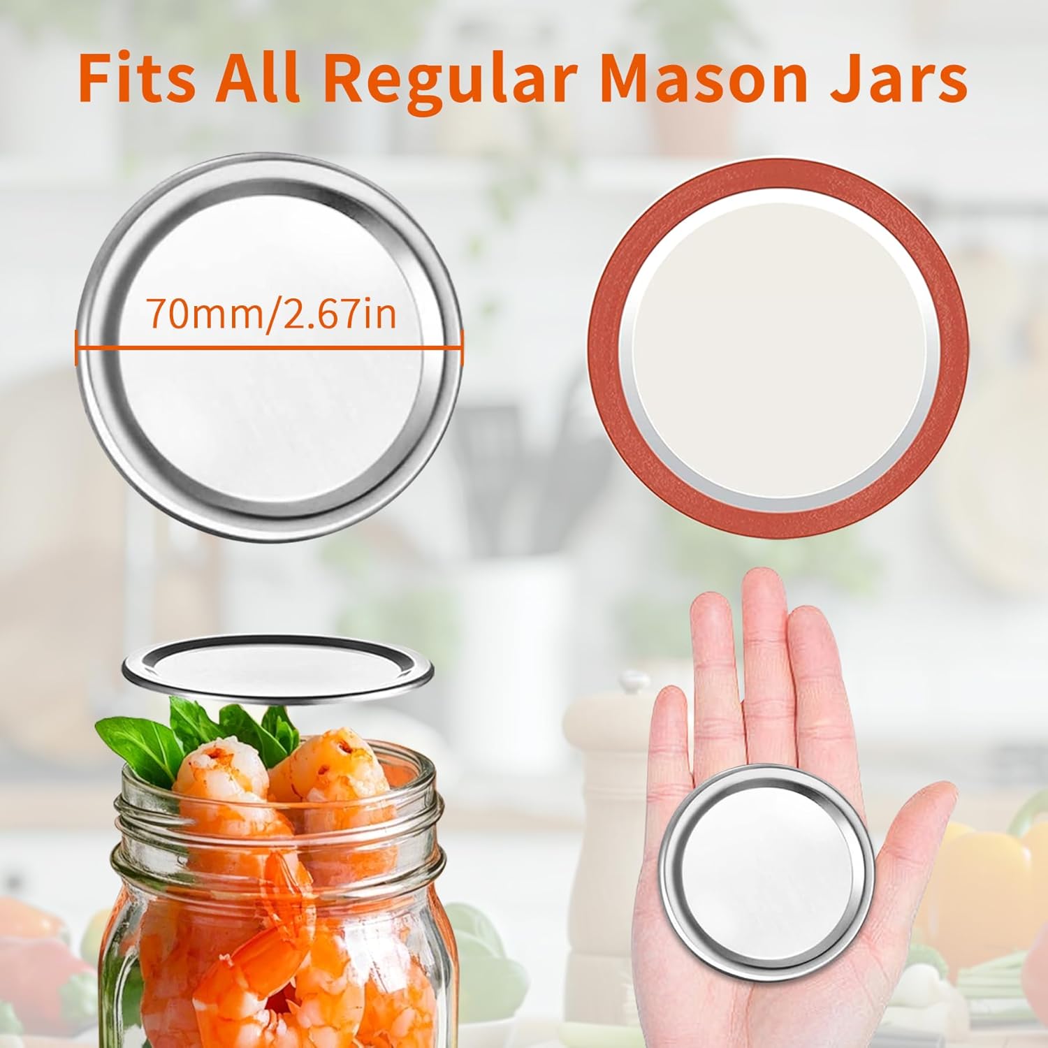 Detalle 2 de Aliggbent 70mm Regular Mouth Canning Lids 130 pcs 🫙