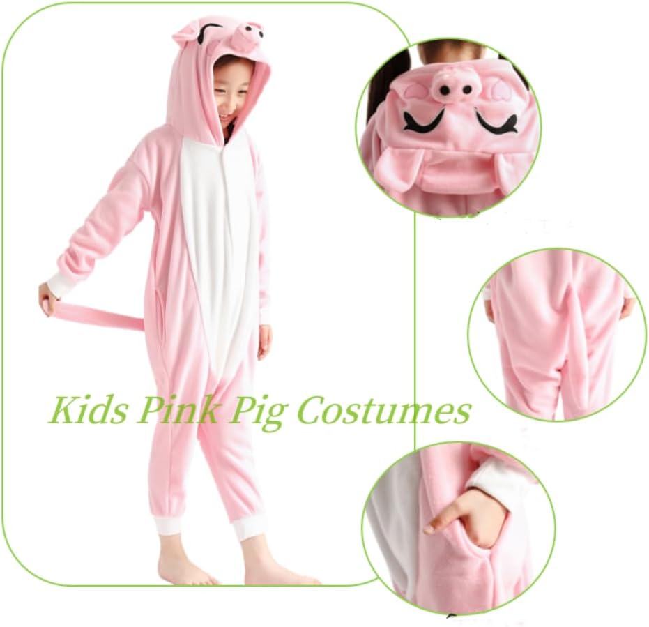 Detalle 2 de Joyxiam Kids Pig Onesie Pajamas, Flannel Costume with Buttons and Pockets