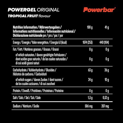 Detalle 2 de Powerbar PowerGel Tropical Fruit (24x41g) – Energie gel für Ausdauer- und Kraftsport