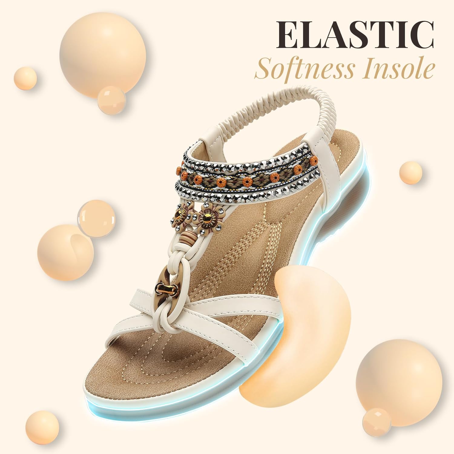 Thumbnail 6 de Littleplum Damen-Sandalen mit T-Strap, Strass/Perlen und elastischen Riemen – Freizeit & Strand