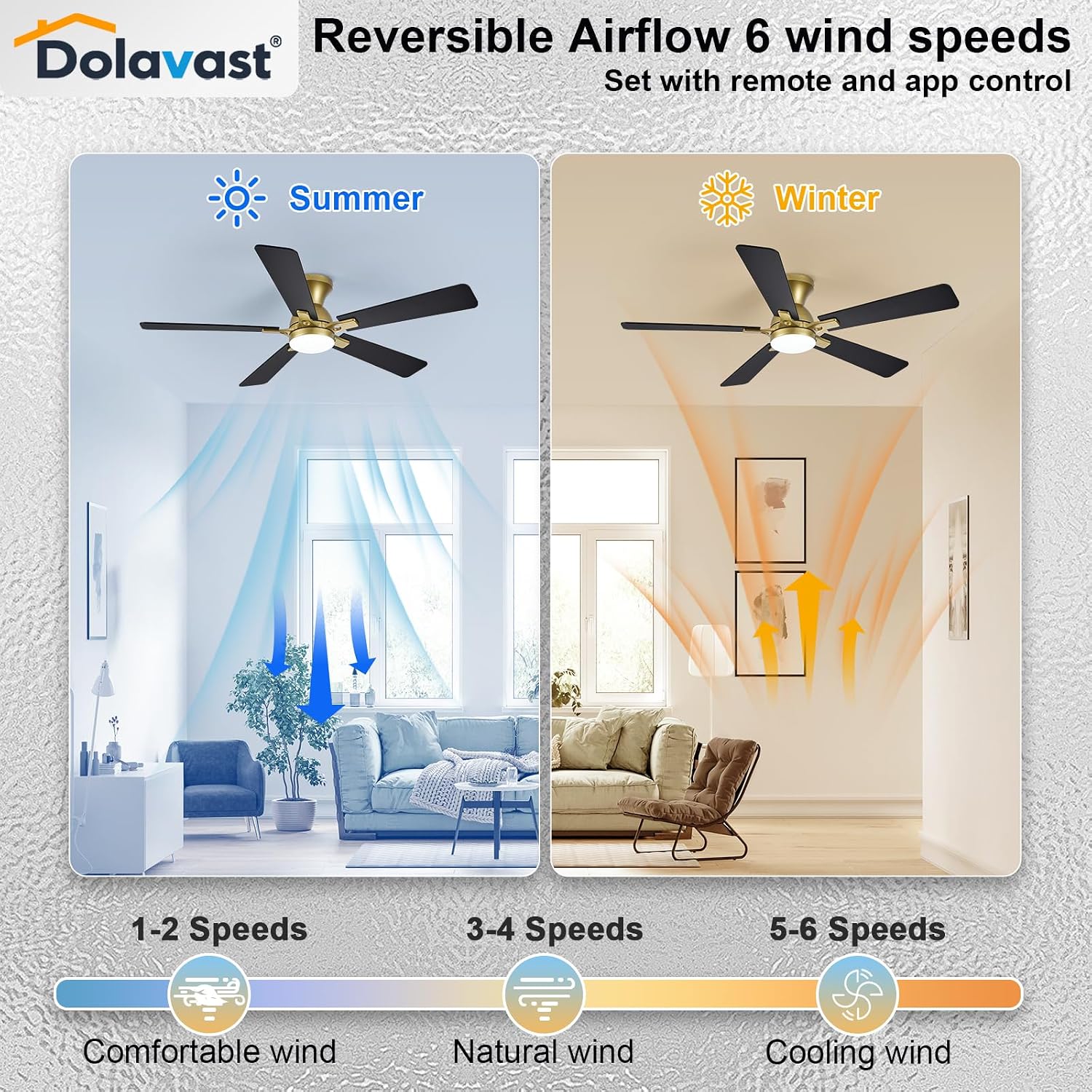 Thumbnail 4 de Dolavast HY-6162-5/52 52-Inch Flush-Mount Ceiling Fan with Light