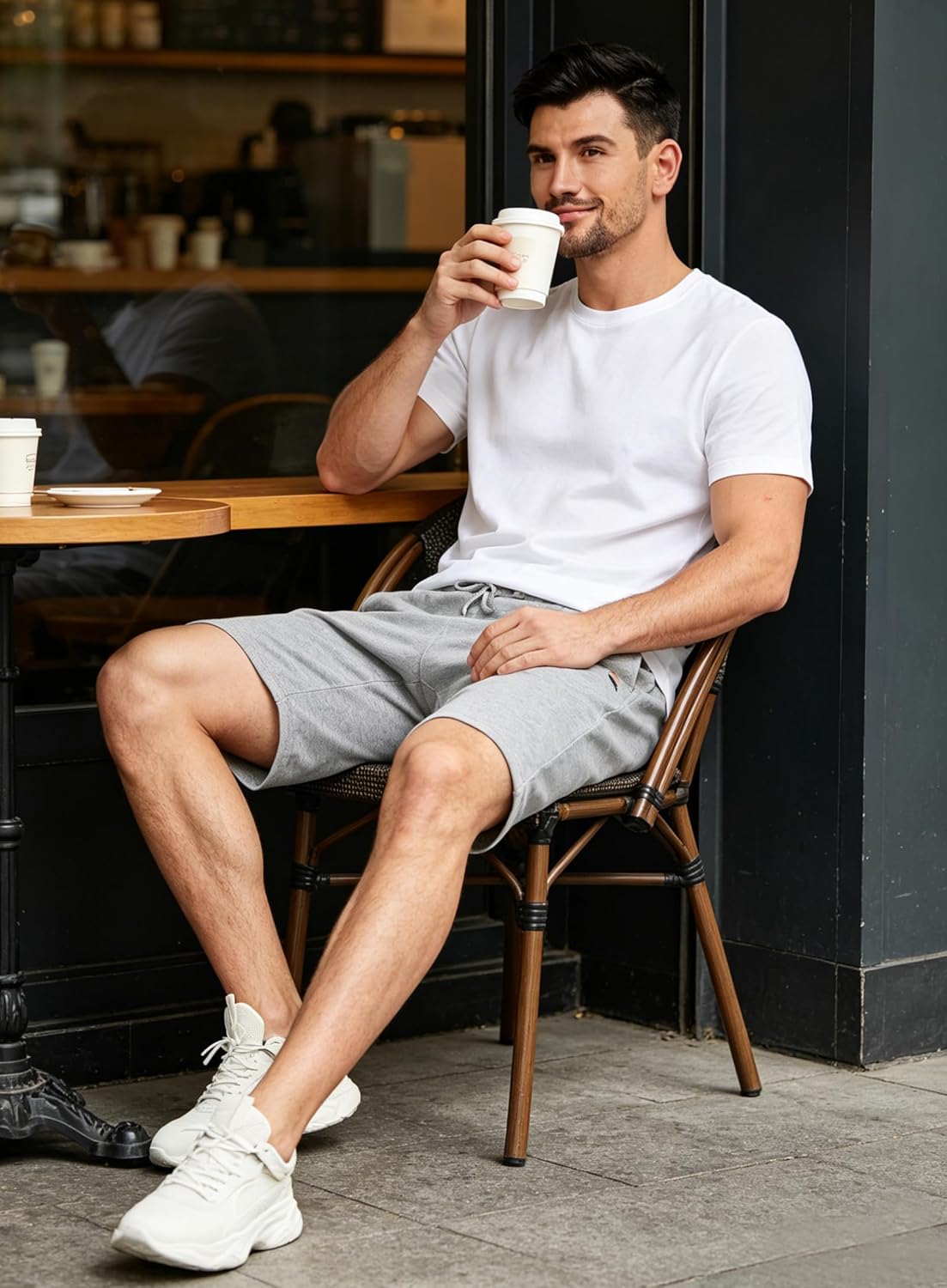 Thumbnail 2 de JustSun Mens Shorts Casual Sports Joggers Shorts with Elastic Waist Zipper Pockets