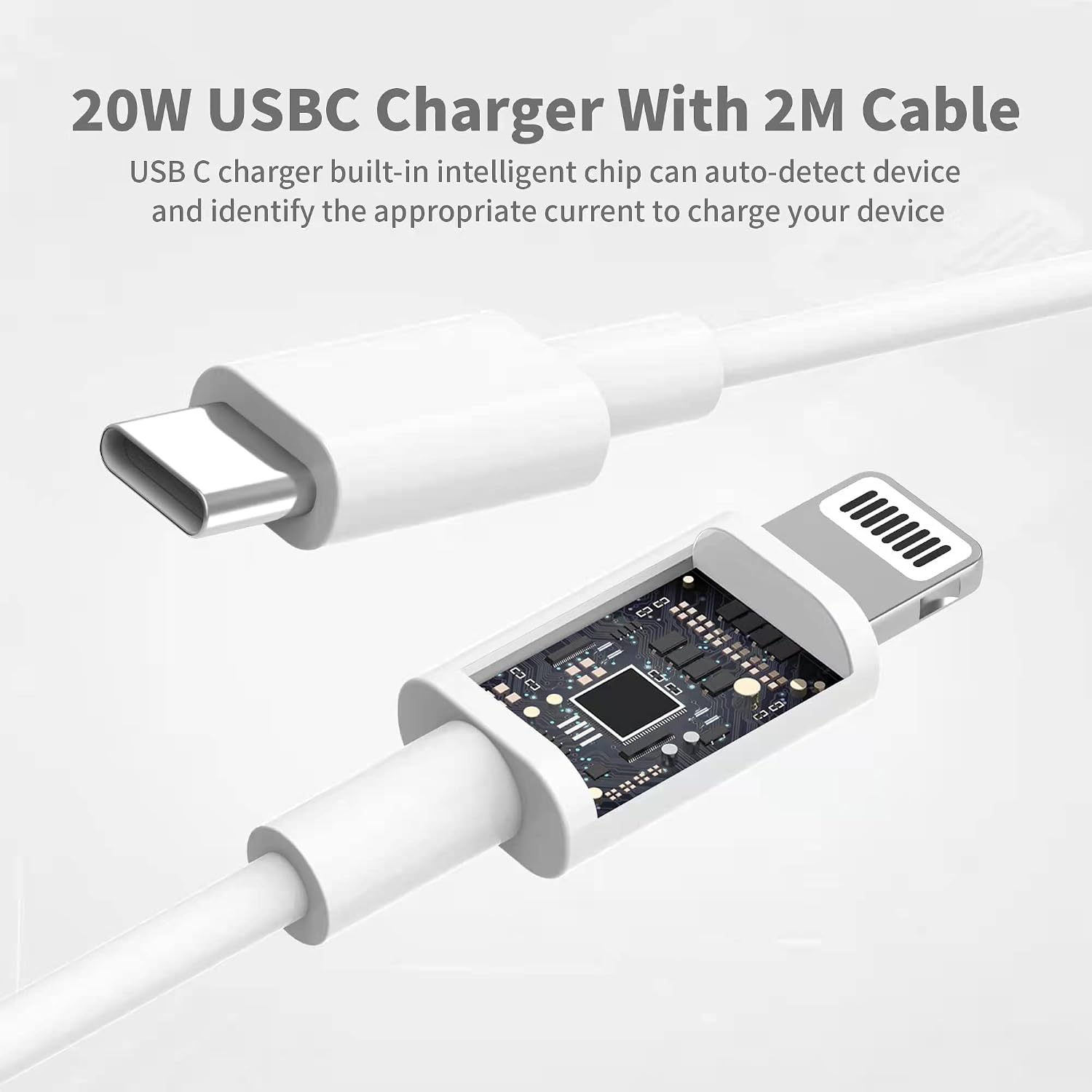 Detalle de AICCOLO 20W USB-C Fast Charger with 2m Cable for iPhone and More – UK Plug