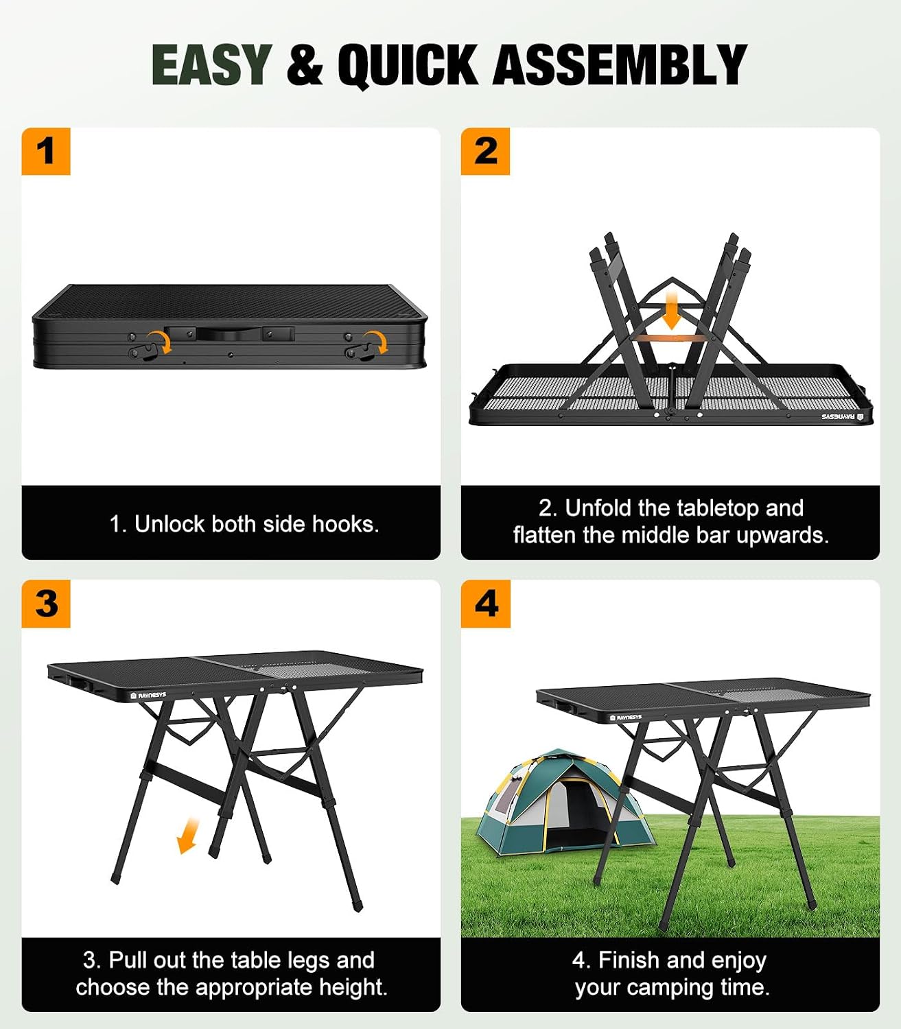 Detalle 2 de Raynesys 24a101af-310d-49c9-818b-7ff4bd15bfc6 Folding Grill Table, Mesh Top, Adjustable Height