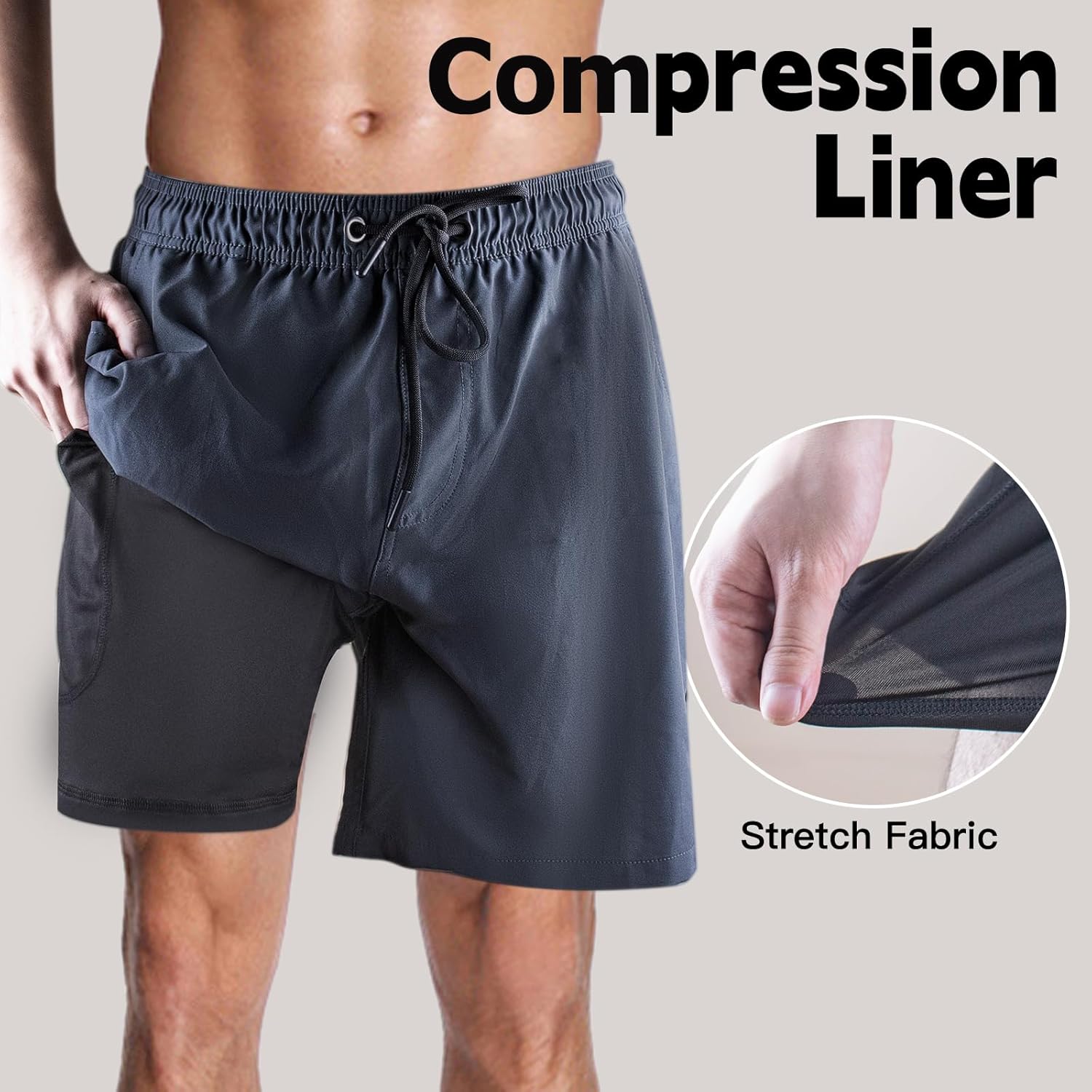 Detalle de Milaloko Men's Swimming Shorts with Compression Liner – Quick-Dry Boardshorts