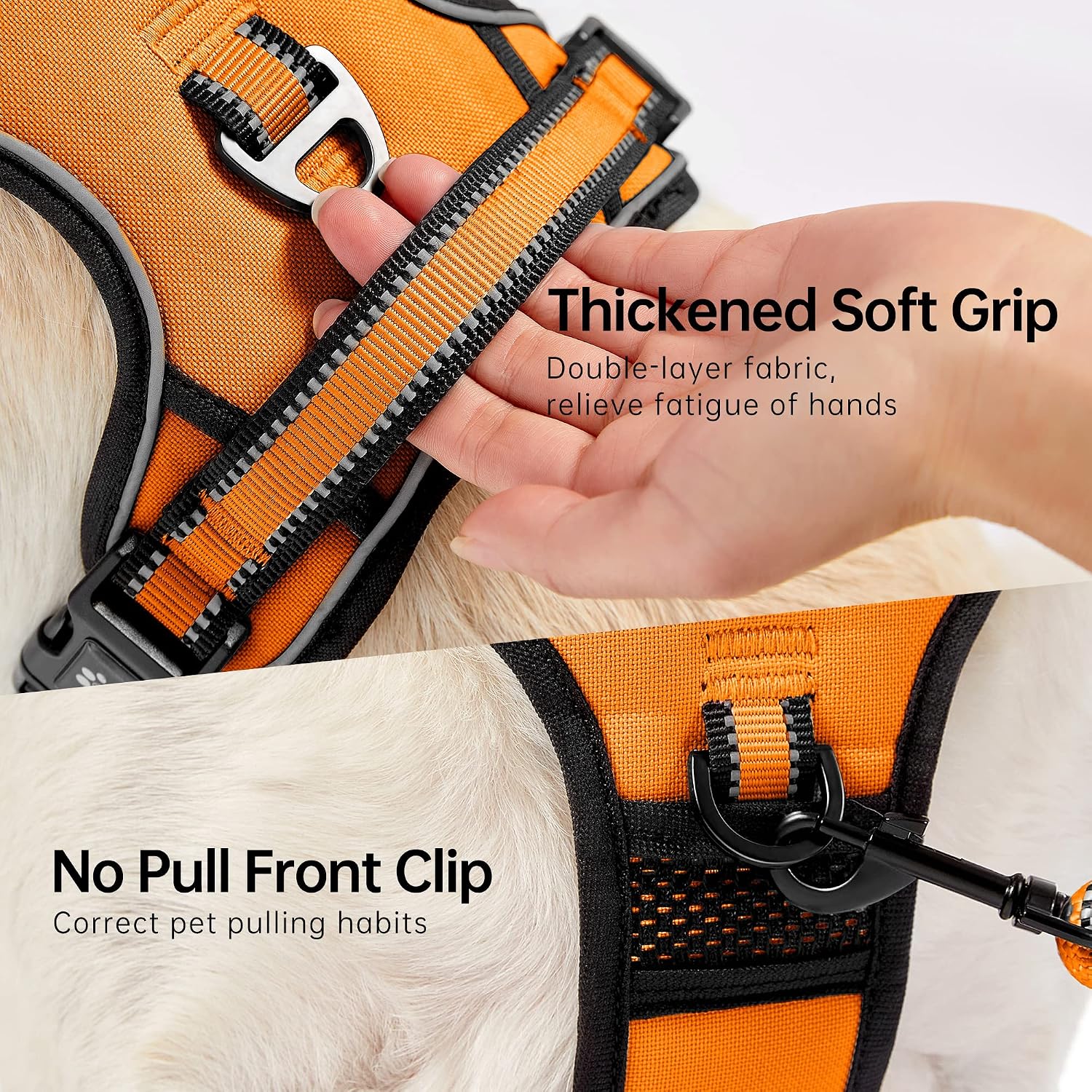 Detalle 2 de NESTROAD Large Dog Vest Harness No Pull Adjustable Harness with Accessories (XL, Orange)