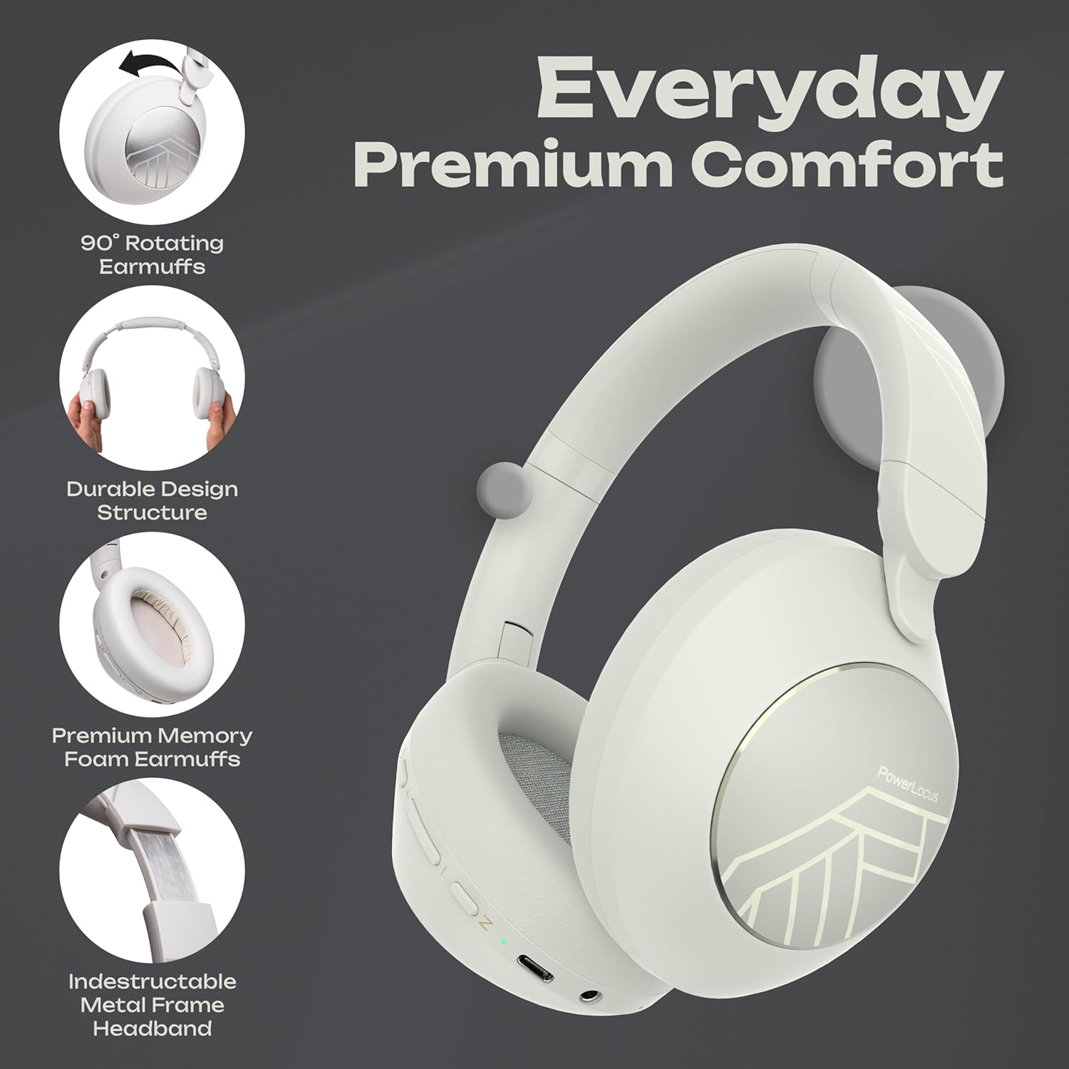Thumbnail 1 de PowerLocus Wireless Over-Ear Headphones (Sand) with 70H Battery, 4 EQ Modes and ENC Mic