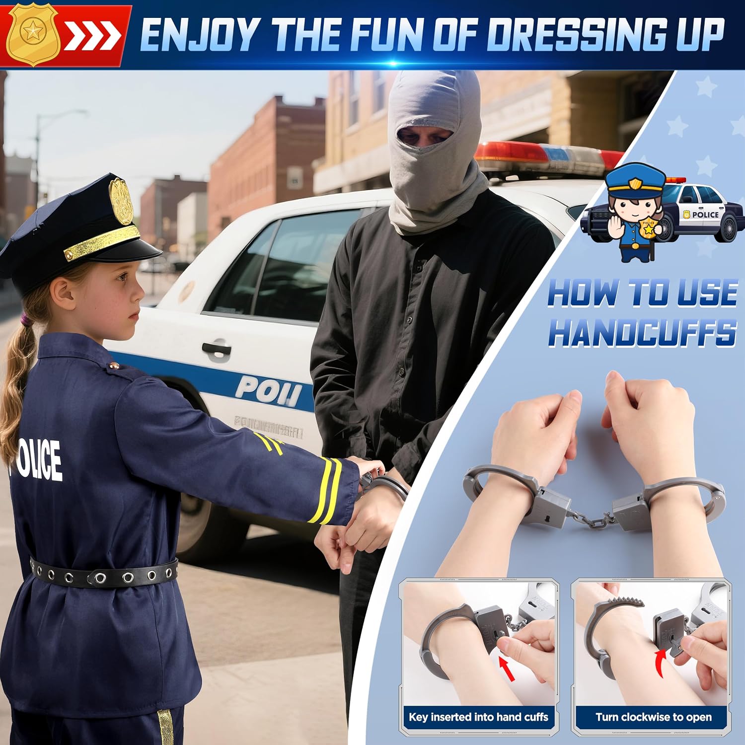 Detalle 2 de Joycover Kids’ Police Costume Set with Light-Up, Sound-Emitting Toy Camera