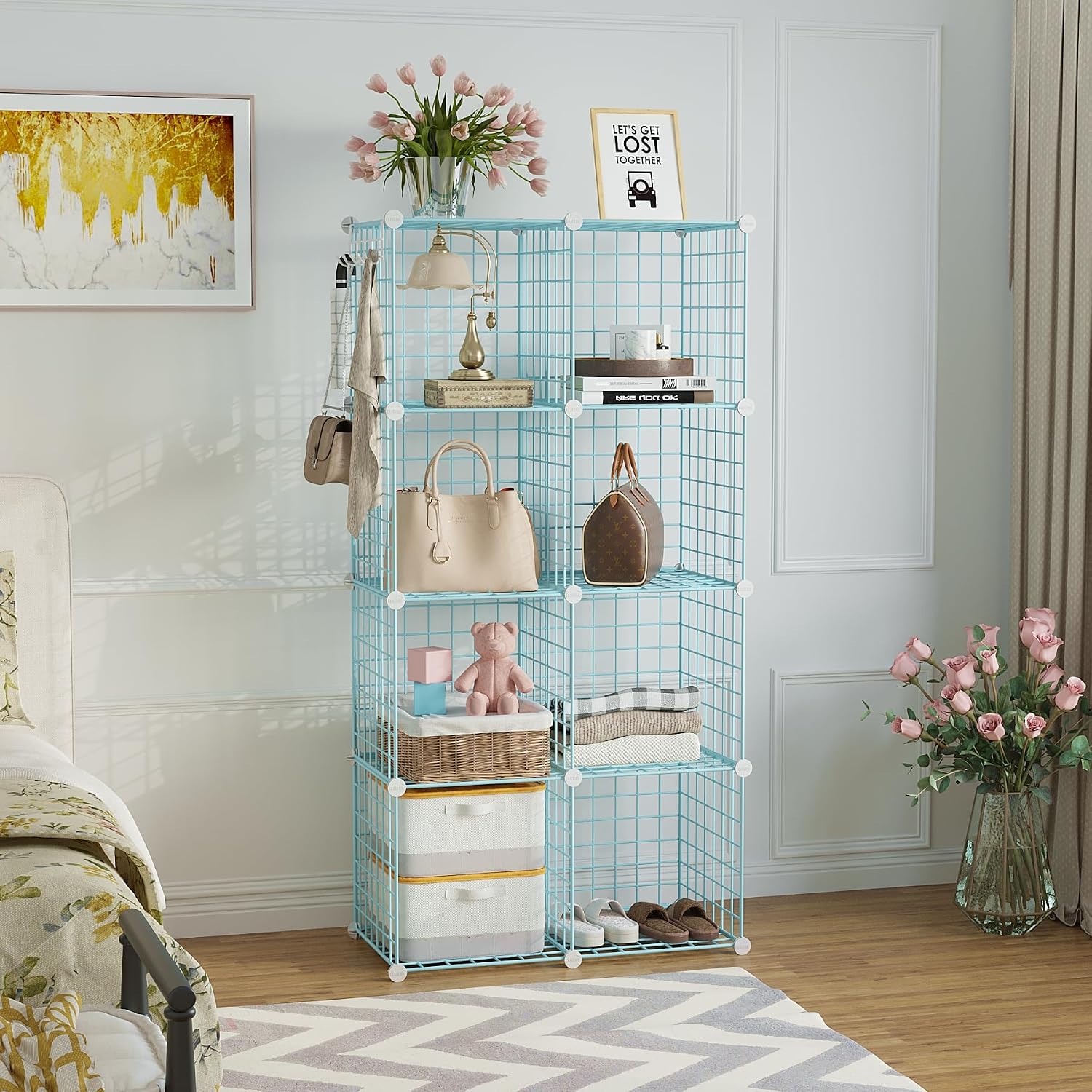 Thumbnail 1 de C&AHOME UWCS3008B 8-Cube Metal Wire Storage Organizer, Blue Modular Shelves