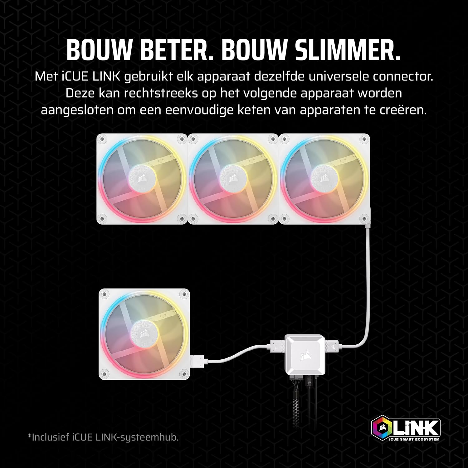 Detalle de CORSAIR iCUE LINK LX120-R RGB CO-9051054-WW ventilatoren, wit, set van drie