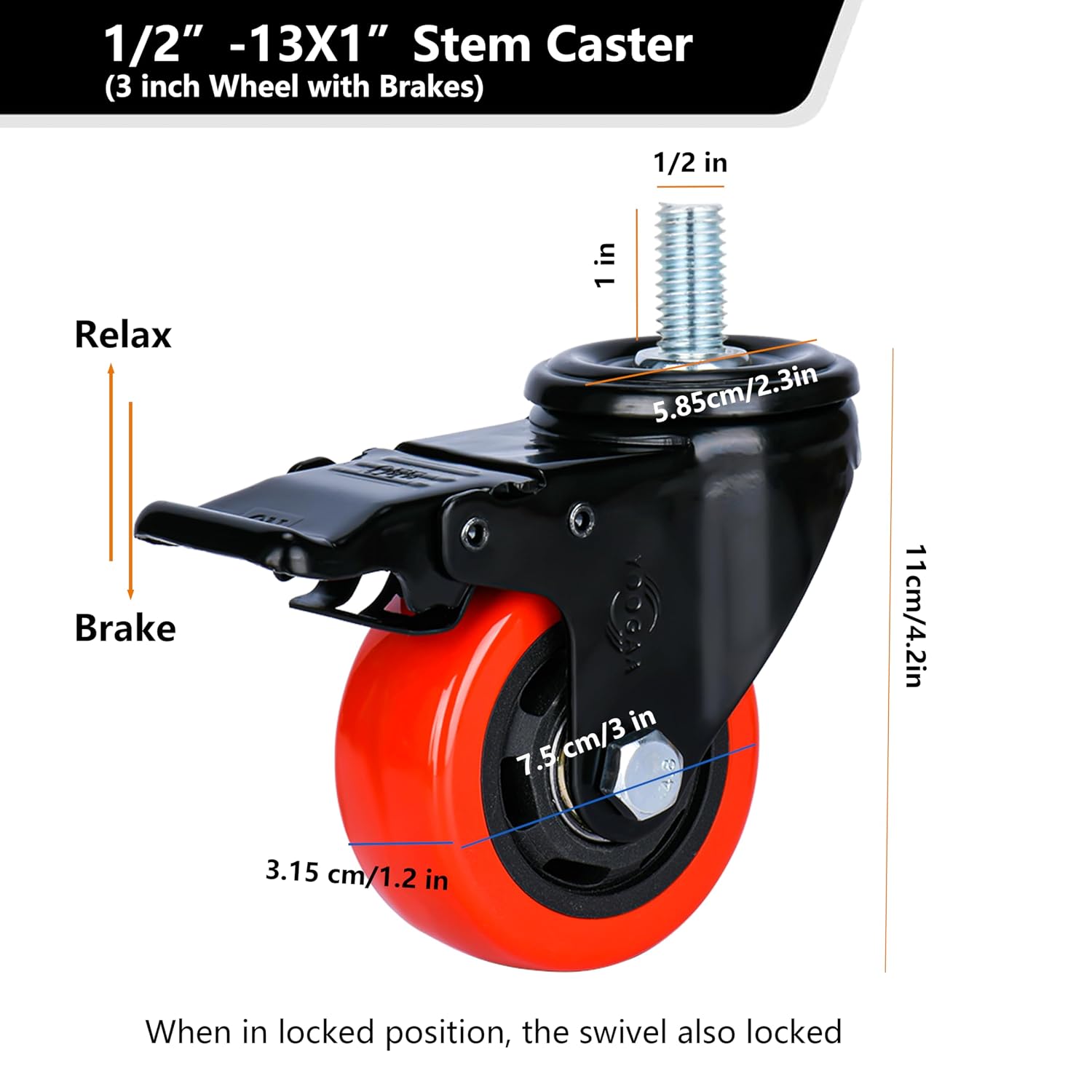 Detalle de YOOGAA Caster Wheels, 3-Inch