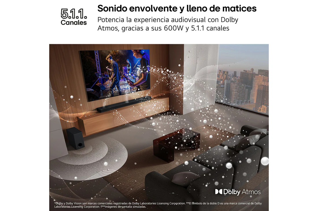 Detalle 2 de LG S70TR.OUTLET: Barra de Sonido 5.1.1 con canal trasero y Dolby Atmos para cine en casa