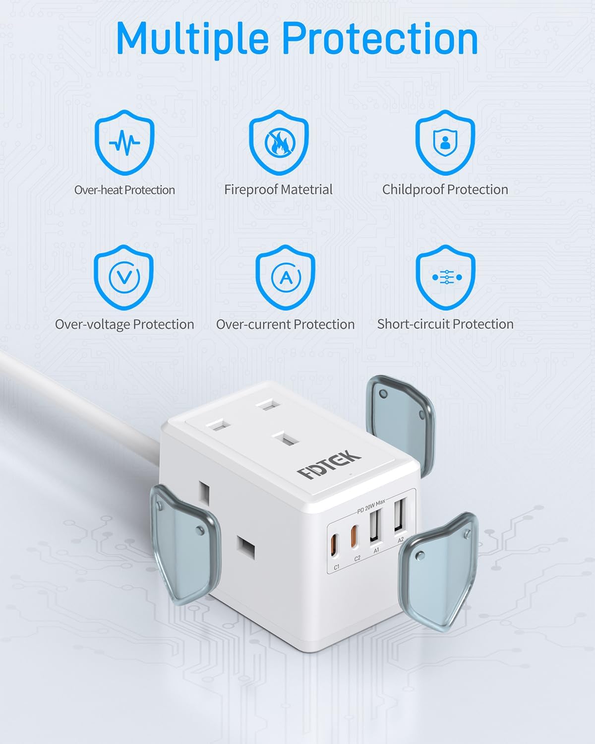 Thumbnail 6 de FDTEK PD20W Extension Lead with USB Slots: 7-in-1 Mini Cube for Home, Office, and Travel