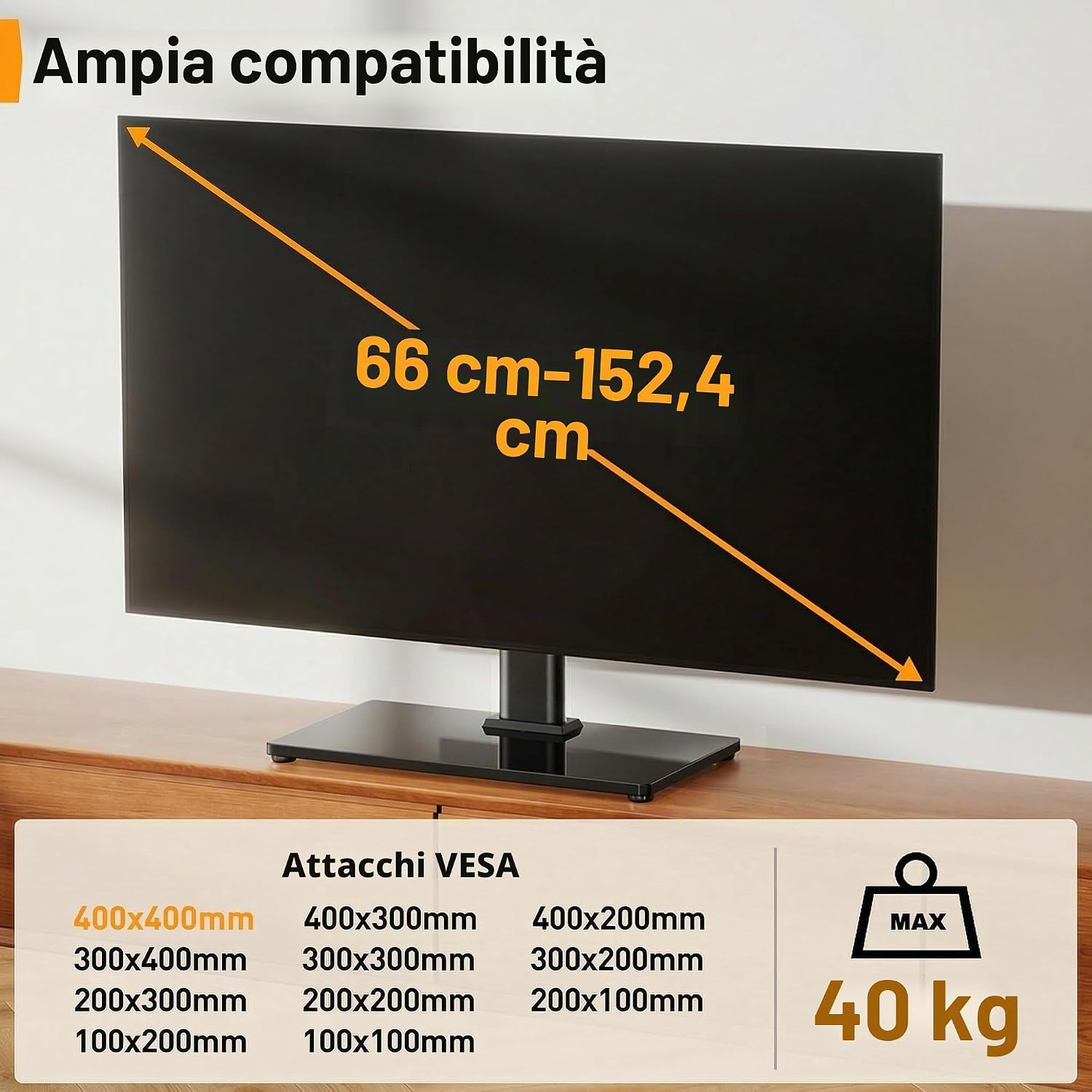 Thumbnail 2 de Supporto Girevole da Tavolo Perlegear per TV 26–60'': base in vetro temperato, altezza regolabile, VESA max 400x400mm
