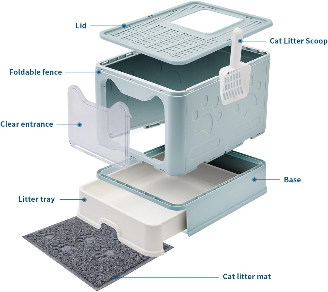 Thumbnail 6 de Medario 01litterbox Covered Cat Litter Box, Blue, with Pull-Out Tray and Mat