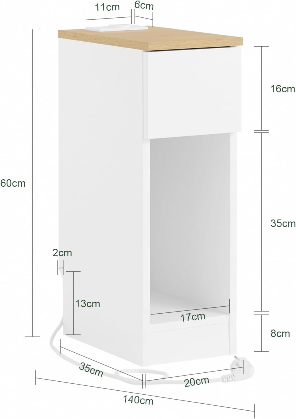 Detalle de SoBuy FBT111-E Table de chevet étroite 20 cm
