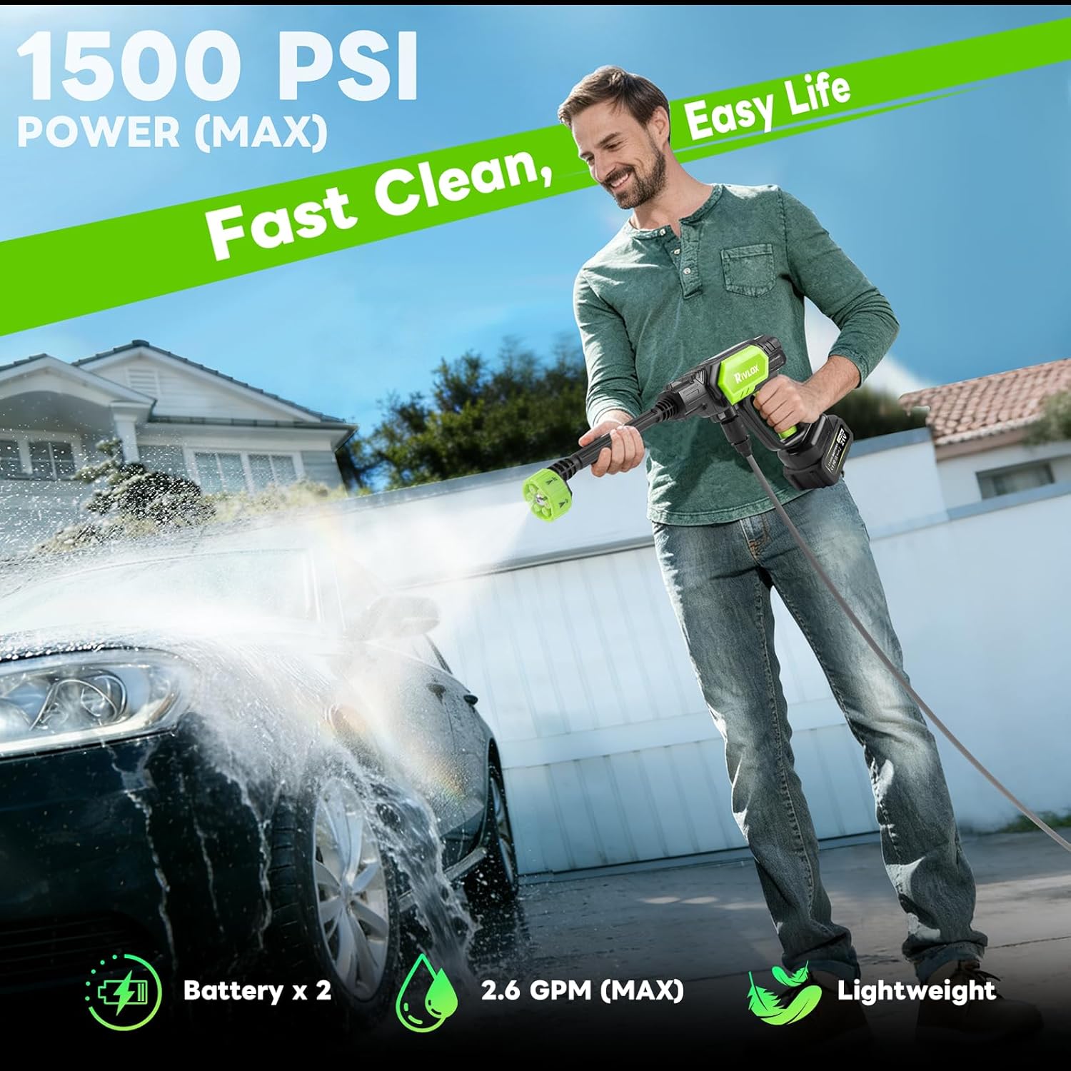 Thumbnail 1 de Rivlox Cordless Pressure Washer 1500 PSI: Portable Cleaning Power