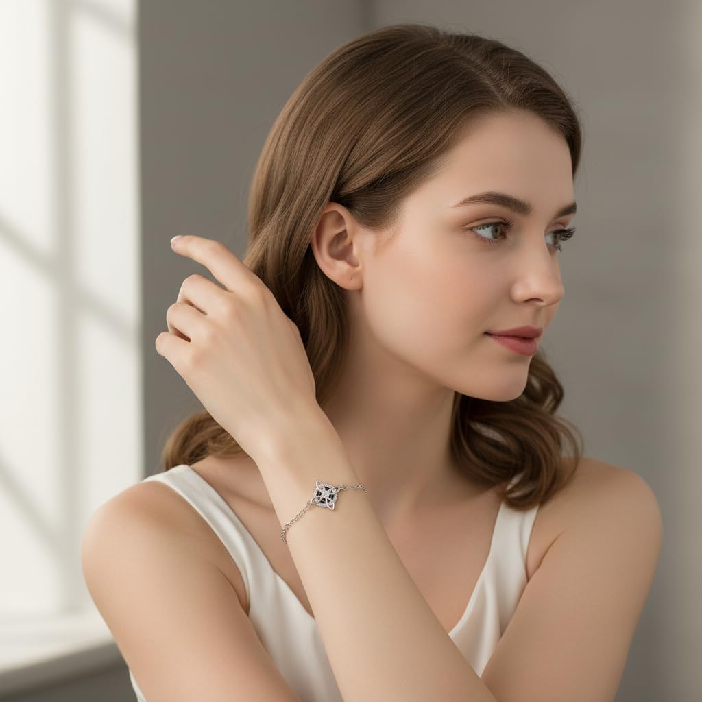 Detalle de Micory Femme Bracelet en Argent Sterling 925 Ajustable – Croix Celtique et Nœud, Cadeau Élégant