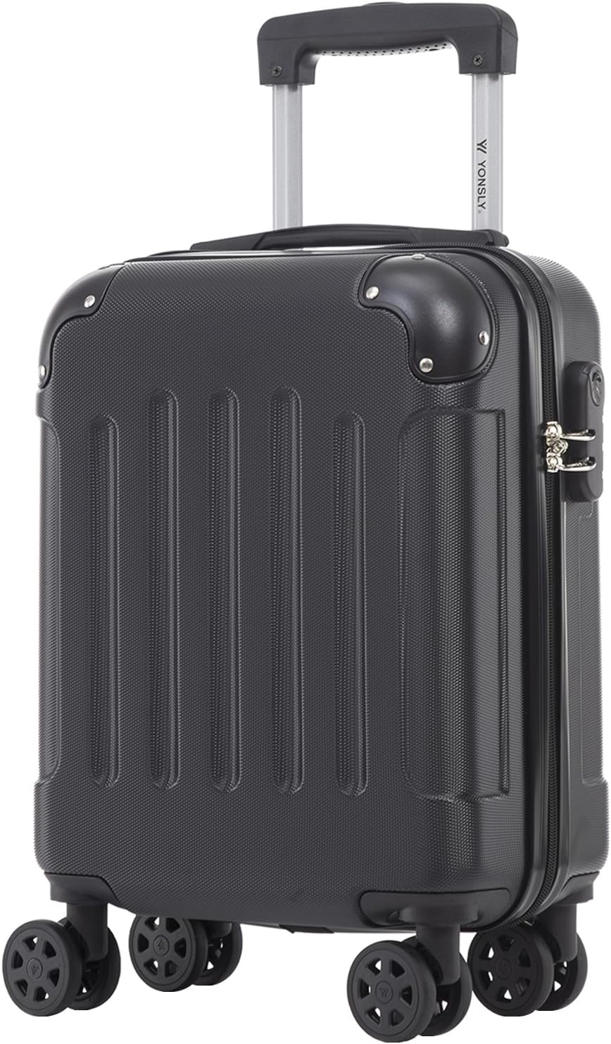 Detalle de YONSLY Trolley Koffer Suitcase – Hartschalenreisekoffer mit 360° Rollen, Zahlenschloss und Weicher Gummigriff (S, Schwarz)