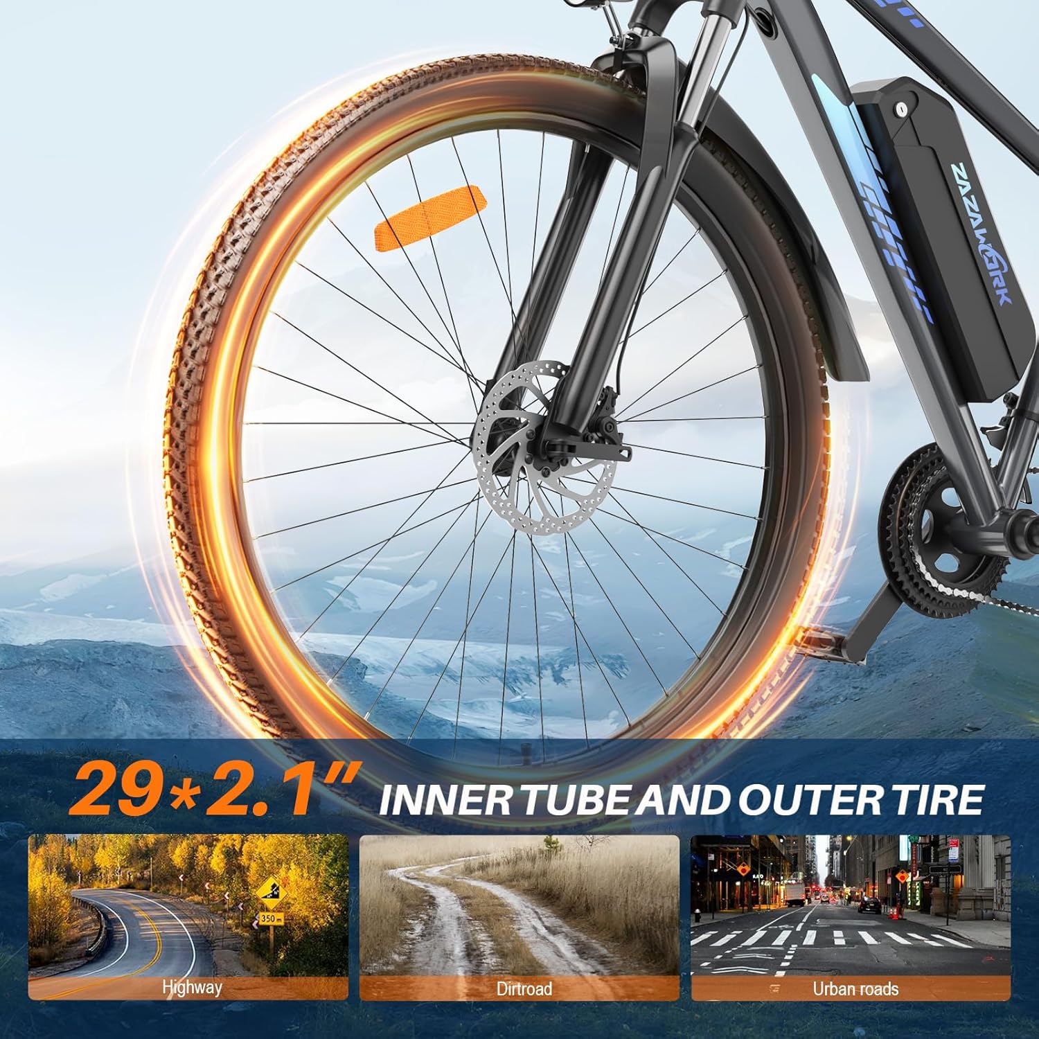 Detalle de TIGUOWISH Electric Bike for Adults (29" Commuter & Mountain) 48V 18.6Ah, 750W, 25km/h UK legal