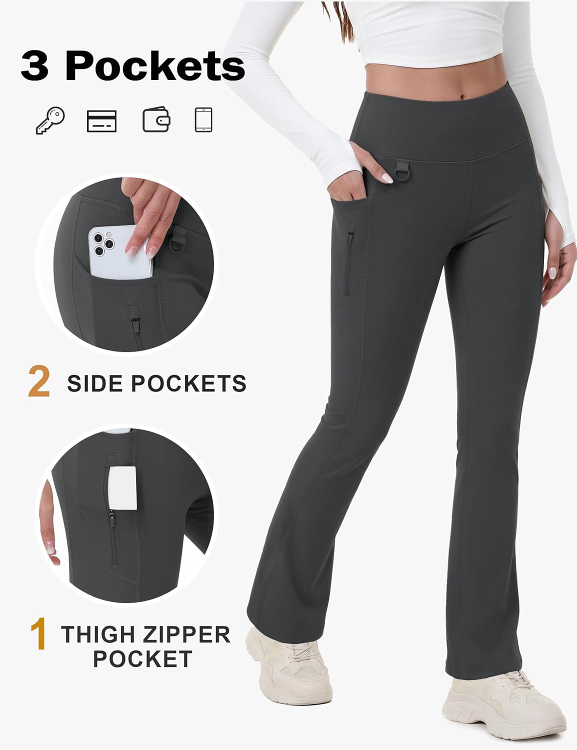 Thumbnail 6 de MAGCOMSEN Women's Fleece-Lined Flare Leggings, Water-Resistant with 3 Pockets