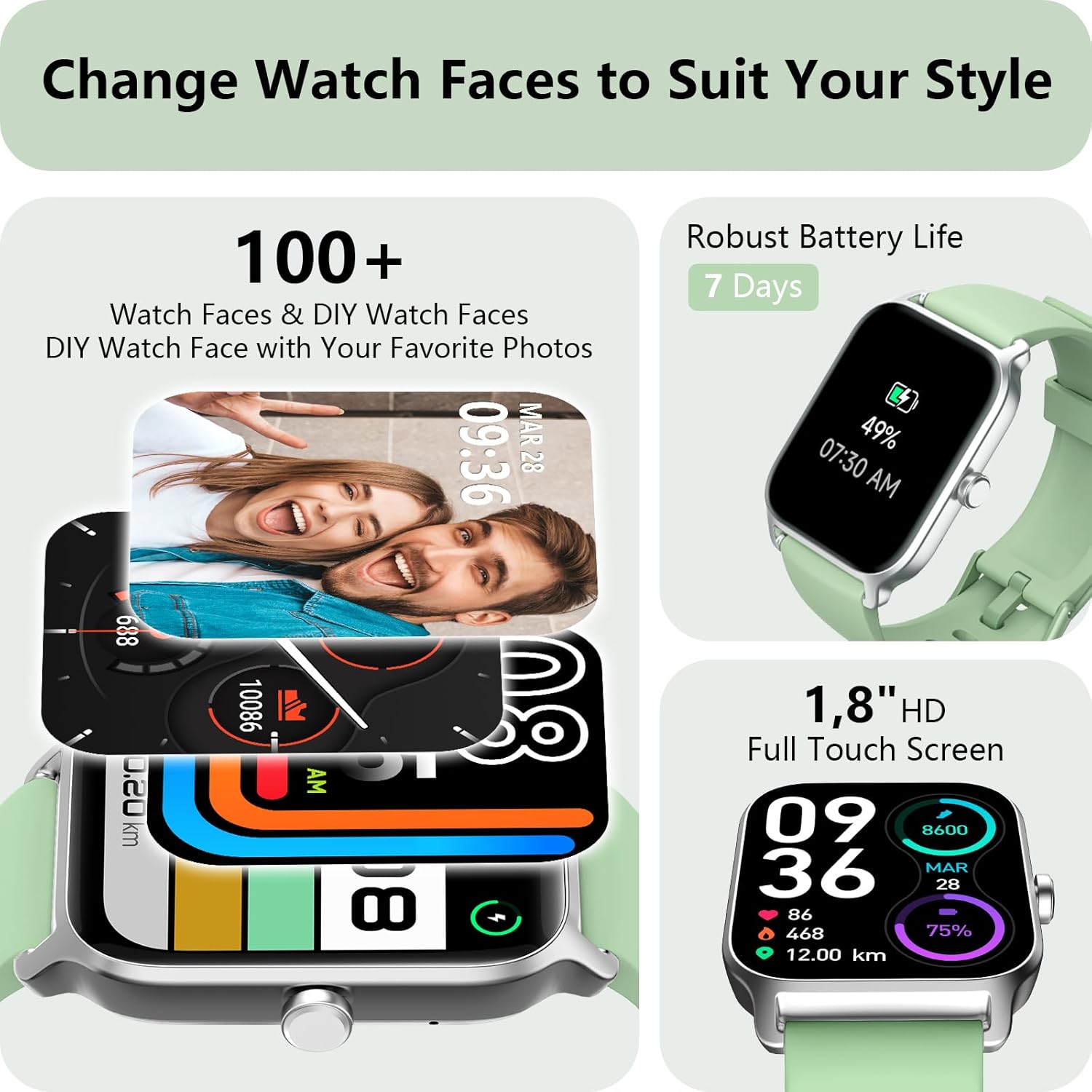 Thumbnail 6 de Yoever Smart Watch for Men & Women with Alexa Built-in, 1.8" HD Screen
