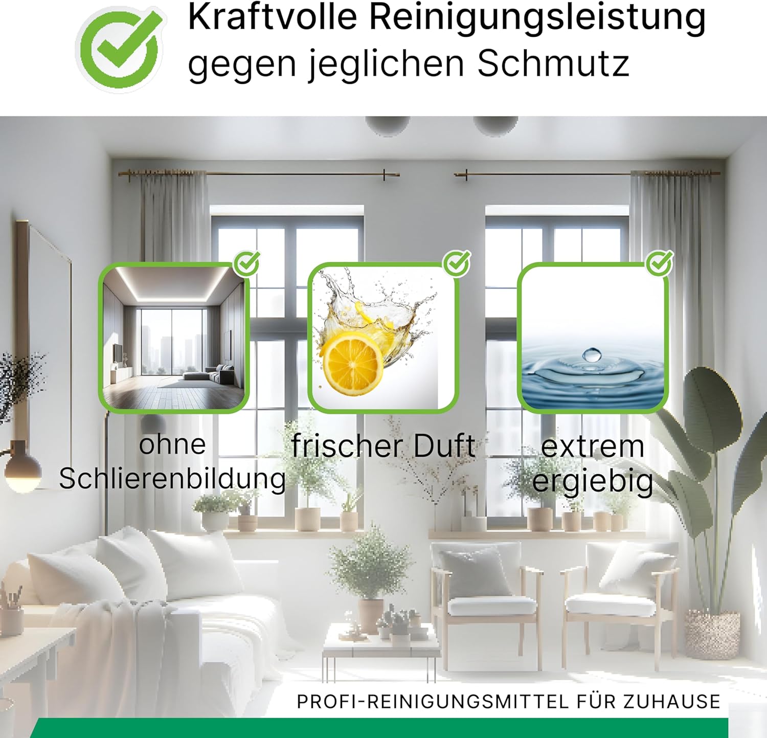 Detalle de BiOHY Glasreiniger für Fenstersauger (500ml) – streifenfreier Glanz für Glas, Spiegel und Chrom