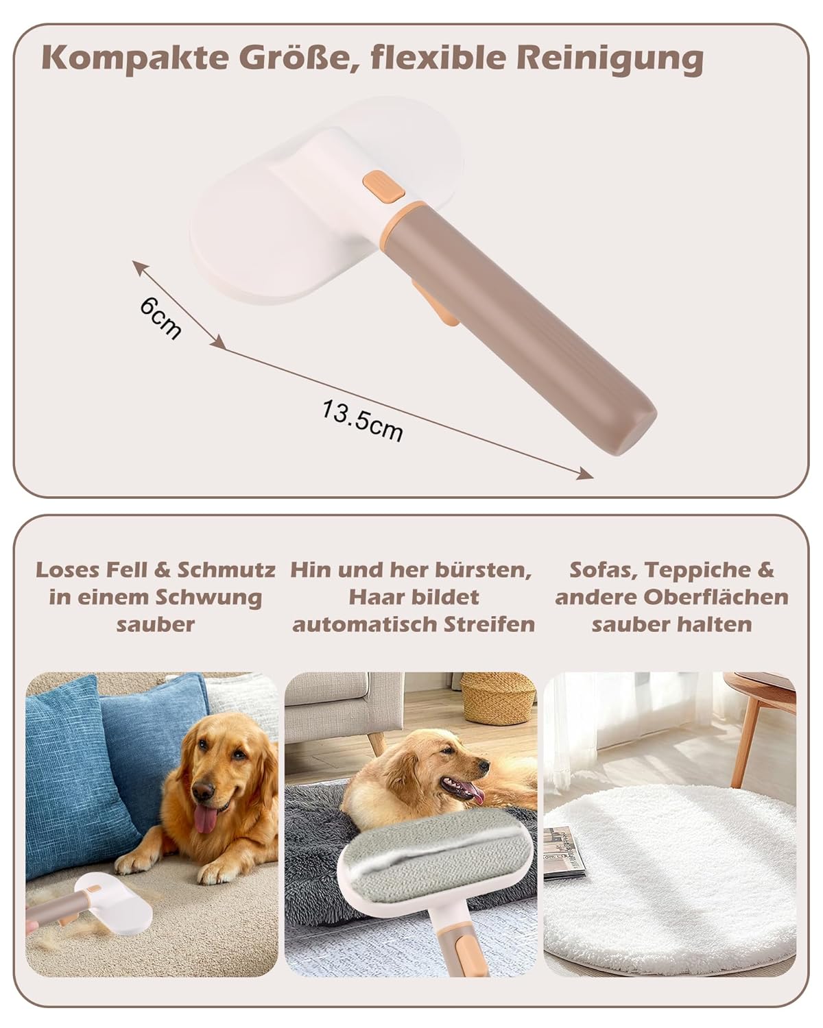 Detalle de Razobws 3-in-1 Katzenbürste für Langhaar & Hund – selbstreinigender Haarentferner, Entwirrkamm und Pflegebürste