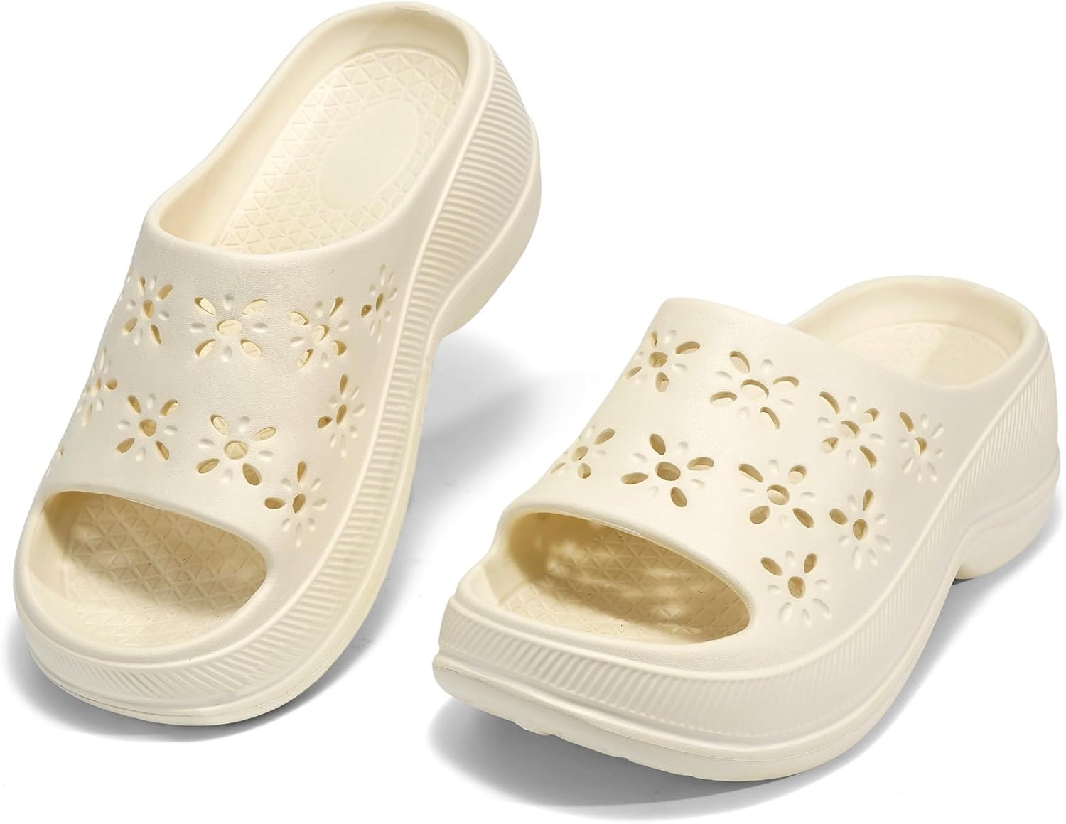 Detalle 2 de JOMIX Claquettes Femme Antidérapantes à Semelle Épaisse en EVA, Sandales Florales Plateforme 6,3 cm