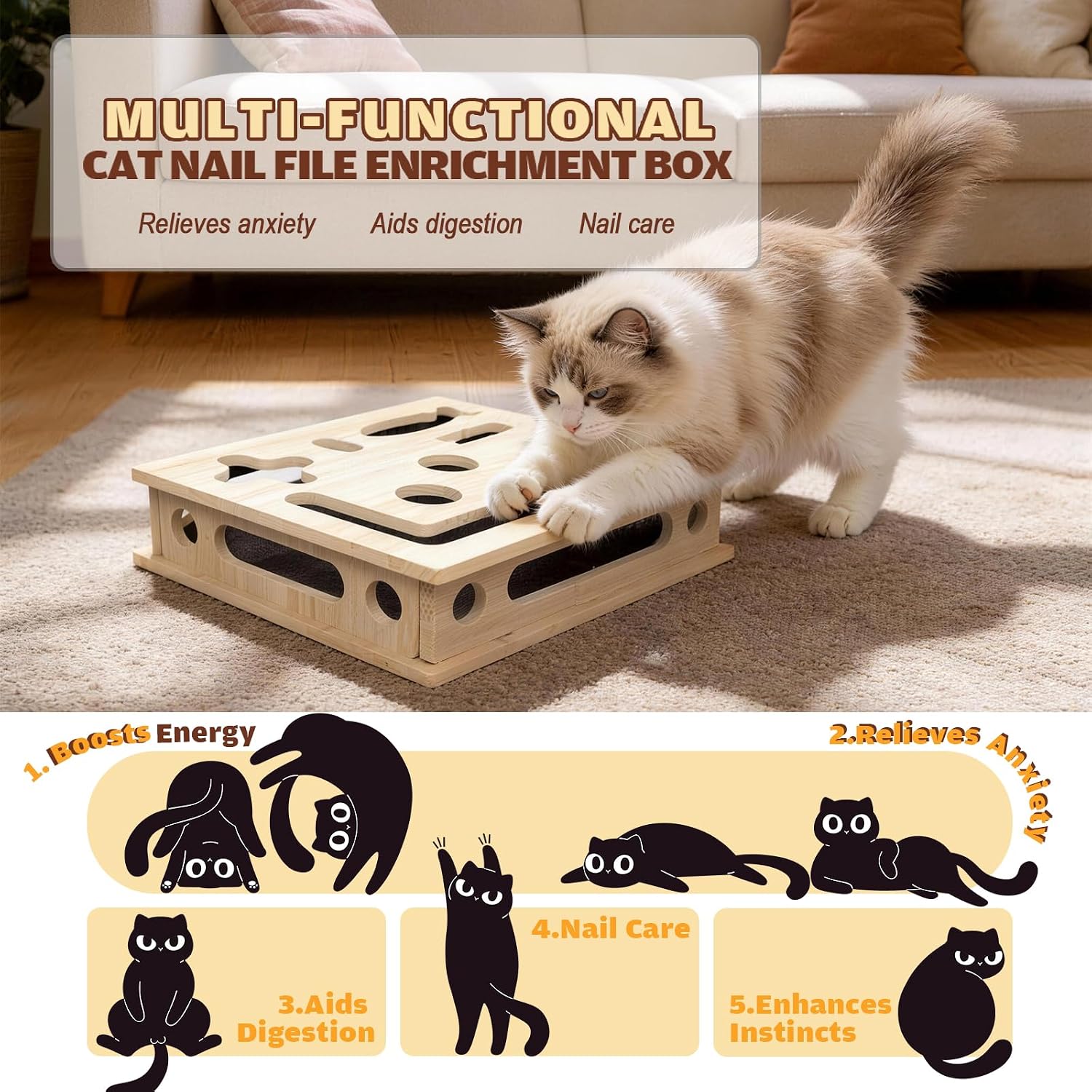 Detalle de Cat Scratch Puzzle Box, Solid Wood