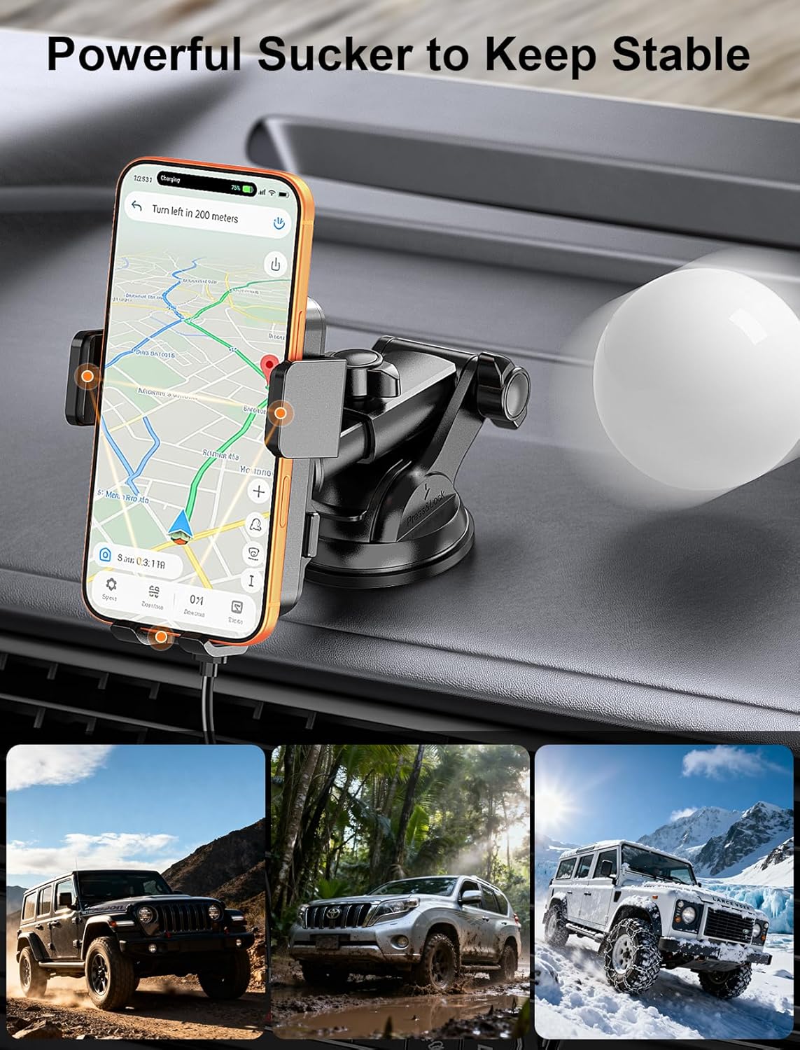 Thumbnail 6 de MOKPR Car Phone Holder Wireless Charger (15W) with Auto-Clamping Arms, 360° Rotation