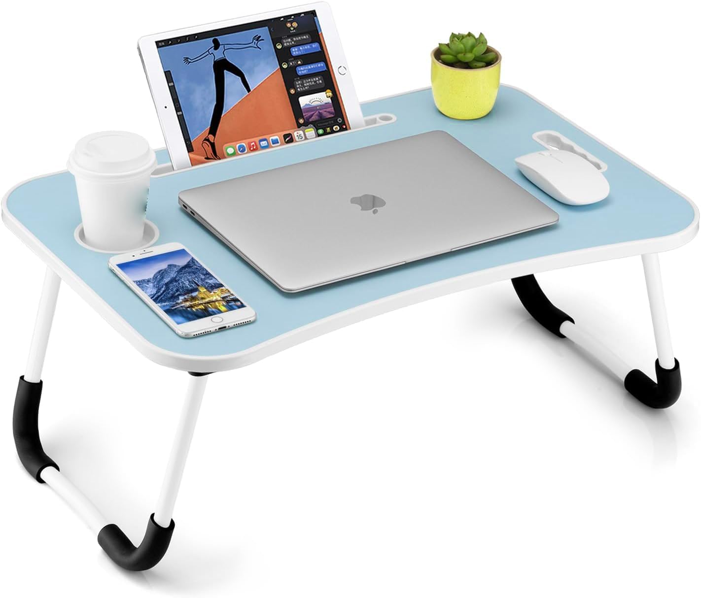 Detalle de FISYOD FIS03 Foldable Laptop Table with Cup Holder and Tablet Slot, Blue