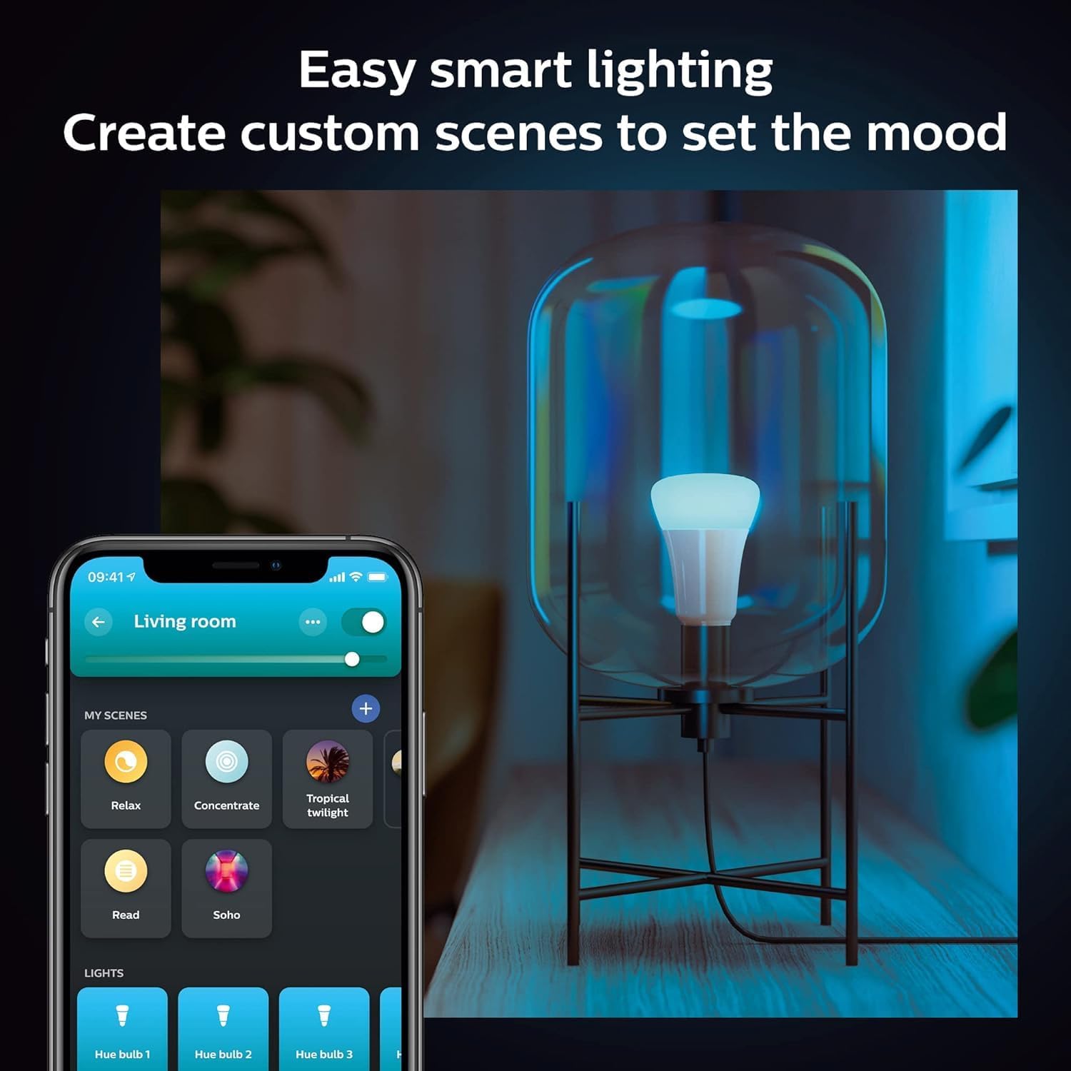 Thumbnail 1 de Philips Hue New White and Colour Ambiance Smart Light Bulb 4 Pack (60W, 800lm) – E27 Bluetooth Edition