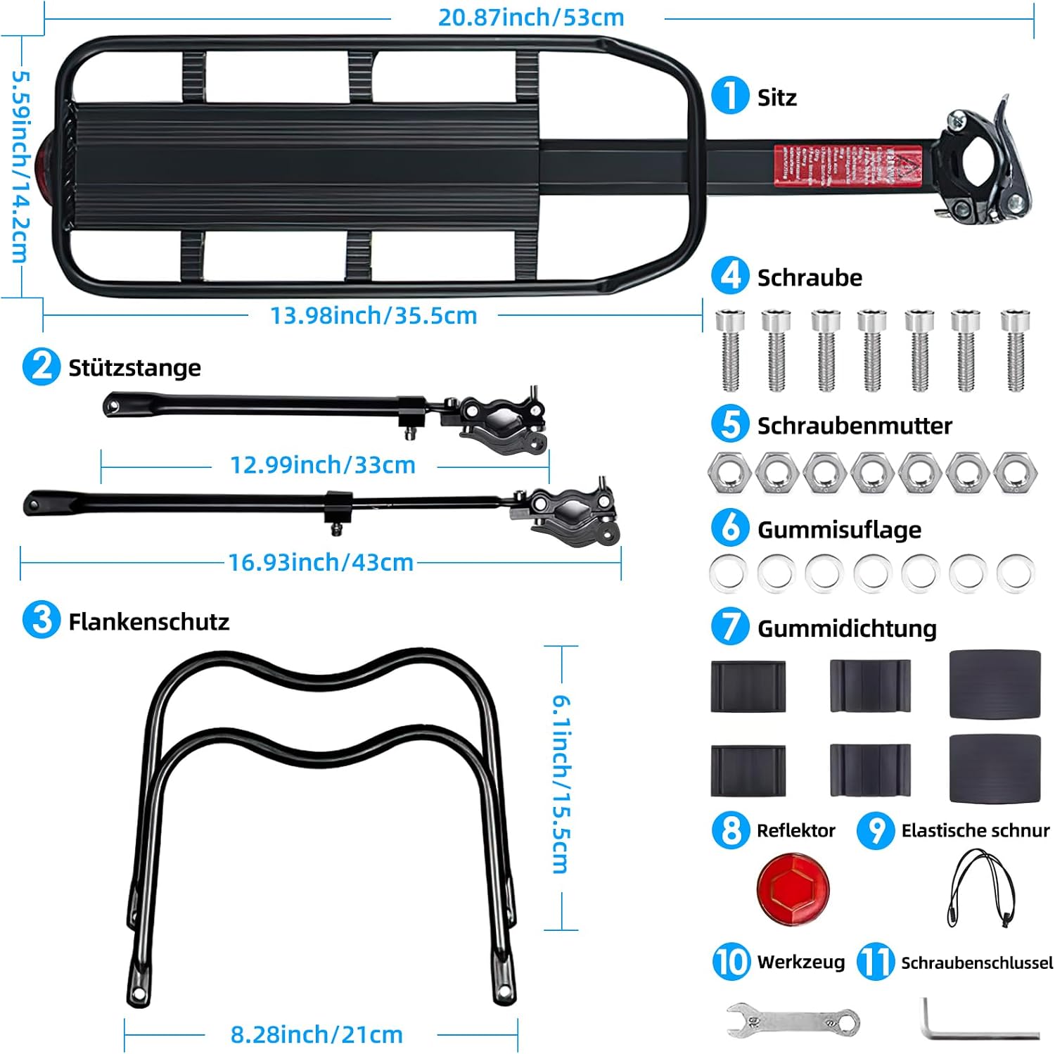 Thumbnail 5 de SPGOOD Fahrrad-Gepäckträger-Set für 24–29 Zoll: Aluminium, Schnellverschluss, Reflektor