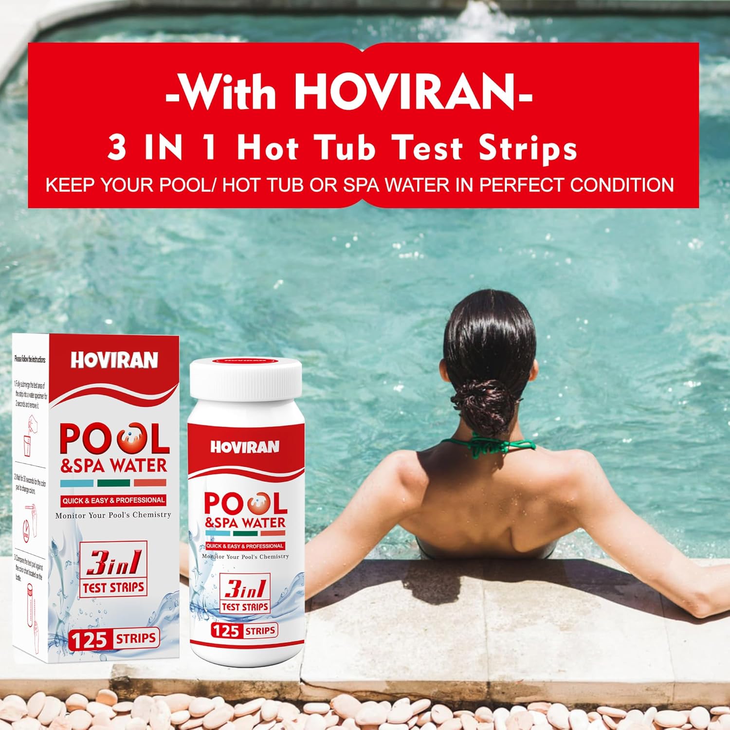 Thumbnail 5 de HOVIRAN 3 in 1 Hot Tub Test Strips – 125 Count Pool and Spa Water Testing Kit