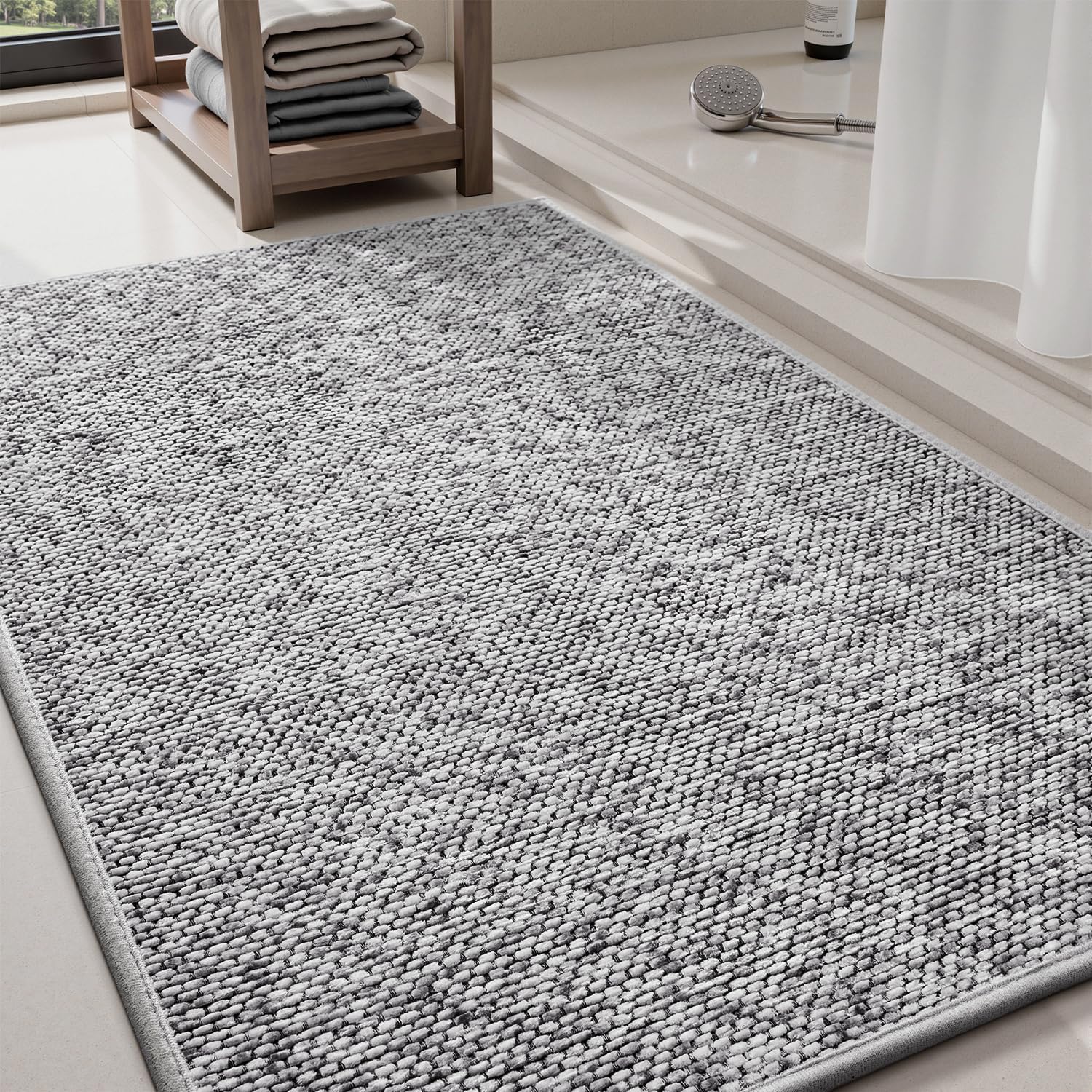 Detalle de PADOOR Thin Bathroom Runner 17"x59" braided bath mat