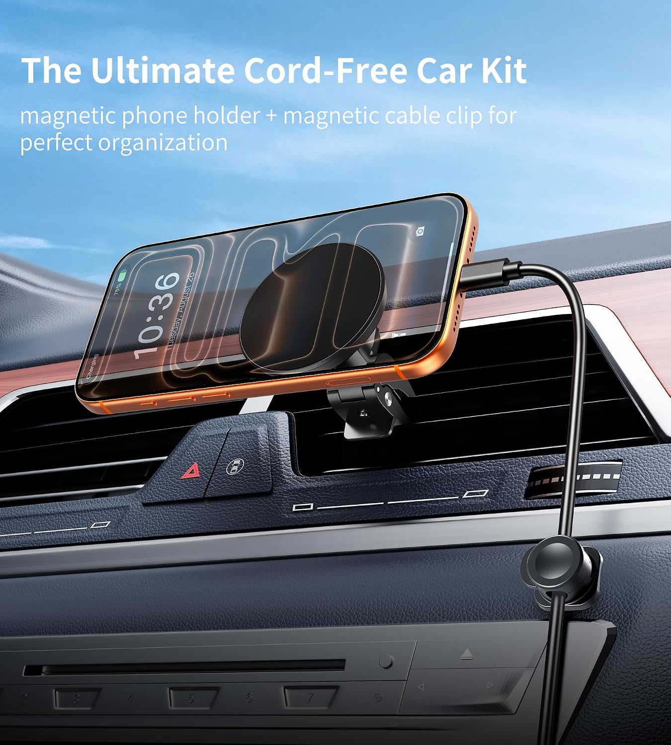 Detalle de Seadmit 2 Pack Support Téléphone Voiture Magnétique avec 360° Rotation et Clips Câble