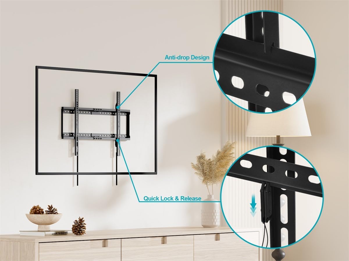 Detalle de Monoprice Low Profile Fixed TV Wall Mount (Extra Wide) for 42"–90" TVs up to 165 lbs