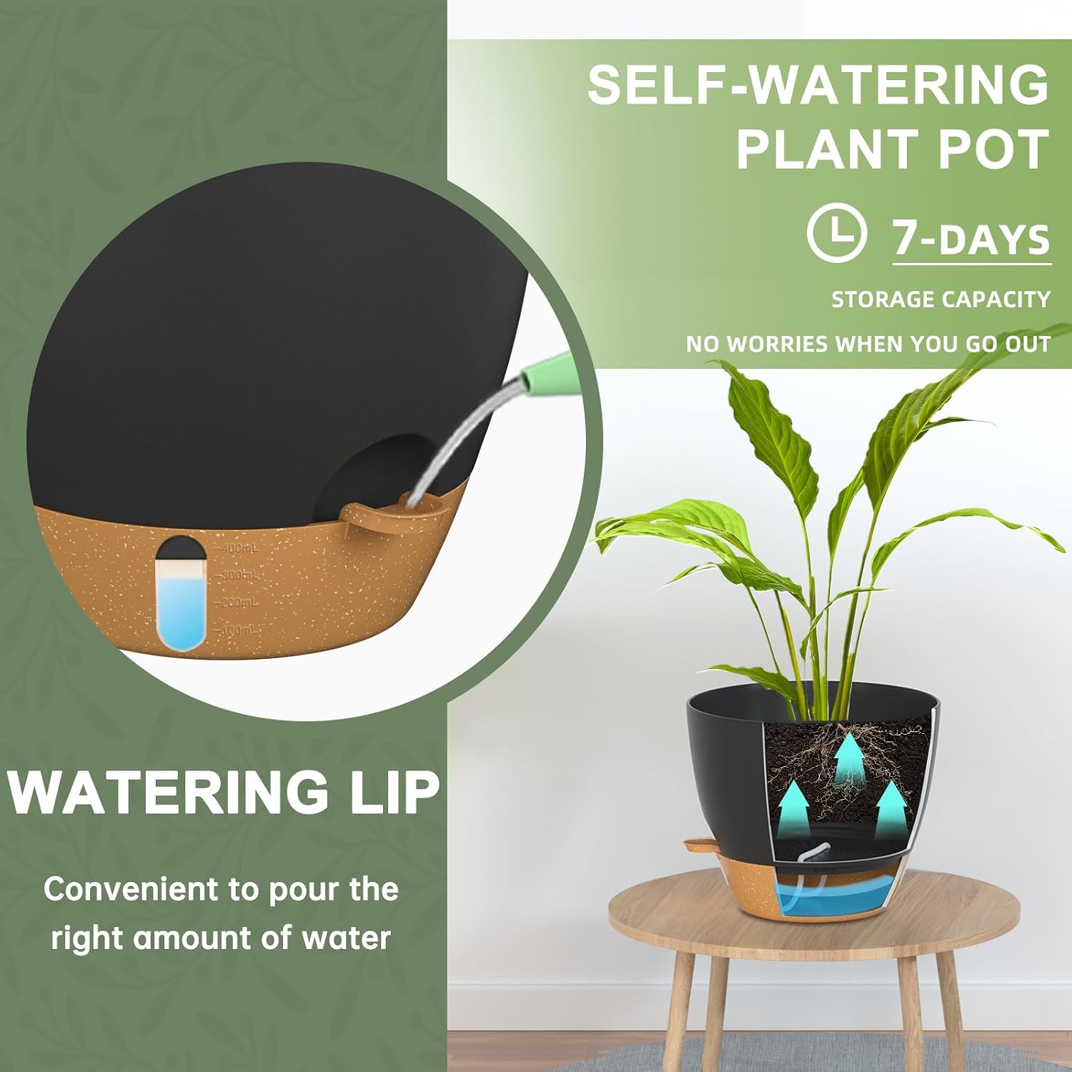 Detalle 2 de ZMTECH Self-Watering Plant Pots, 8/9/10-Inch 3-Pack with Water-Level Window