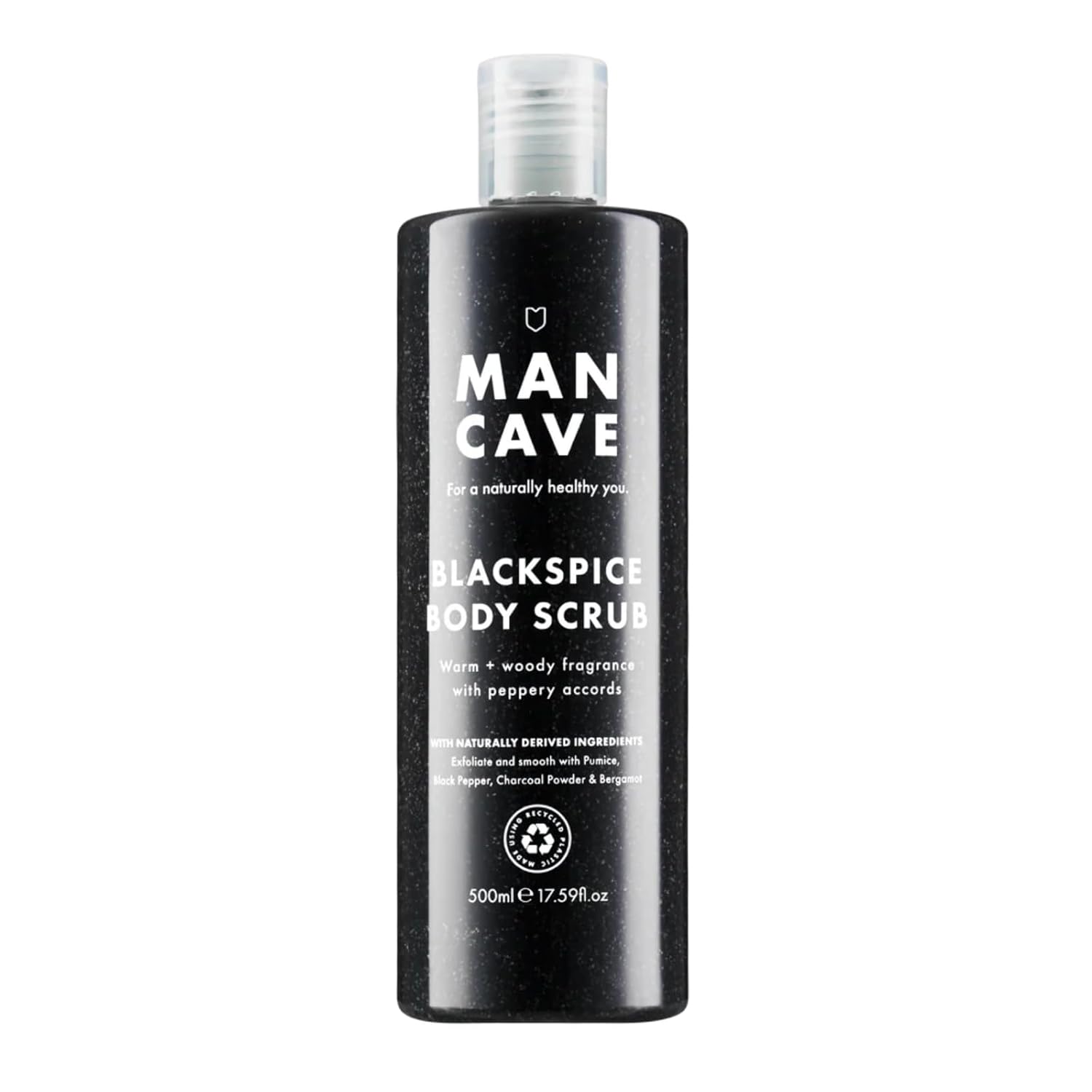 Detalle de ManCave Blackspice Körperpeeling Herren 500ml XXL – Tiefenreinigung mit Bimsstein & Aktivkohle