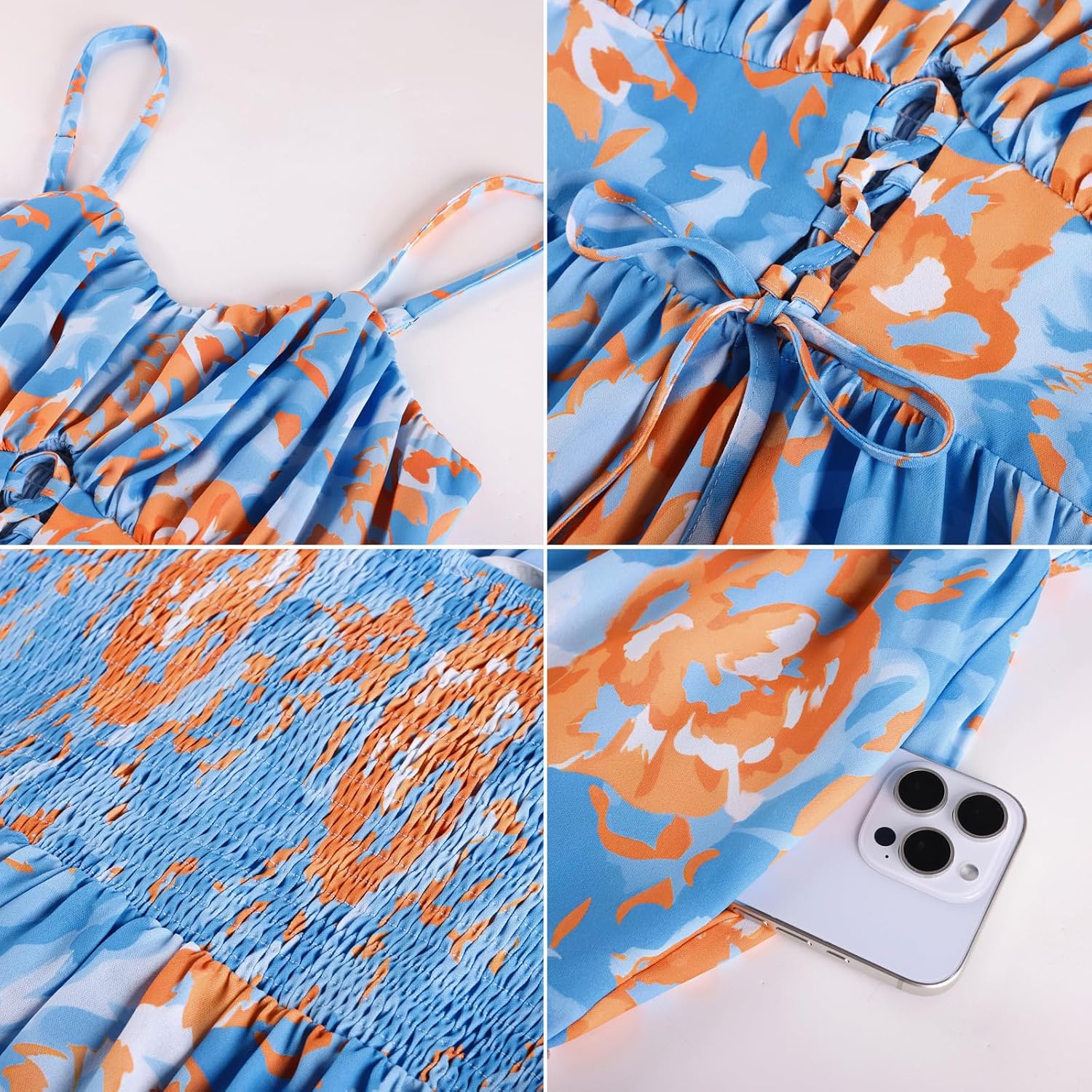 Detalle 2 de GRACE KARIN Robe d'été pour Femme – robe florale A-Line à bretelles avec poches