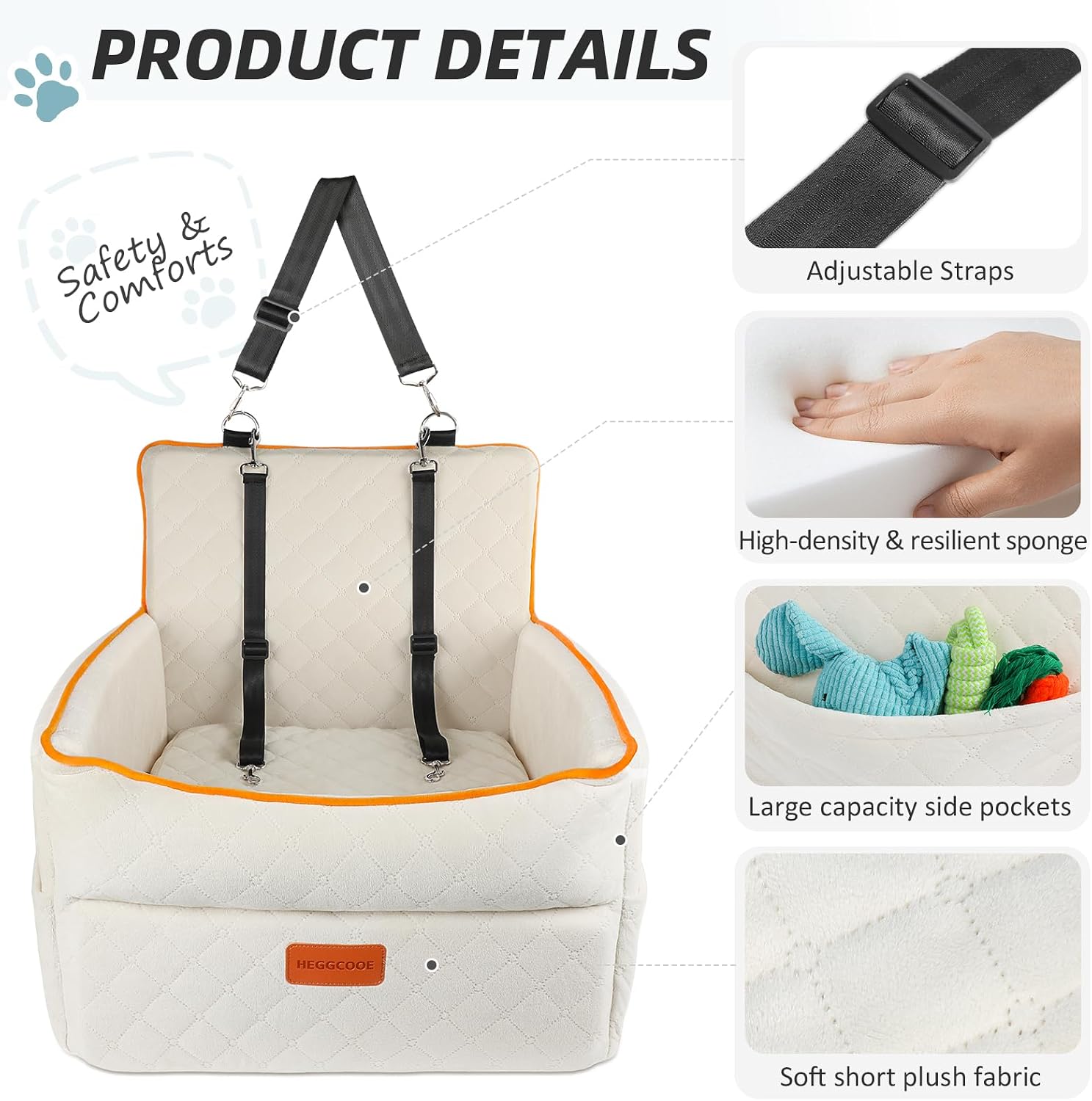 Detalle de HEGGCOOE Small Dog Car Seat with Memory Foam — 6-Inch Elevation, Up to 35 lbs
