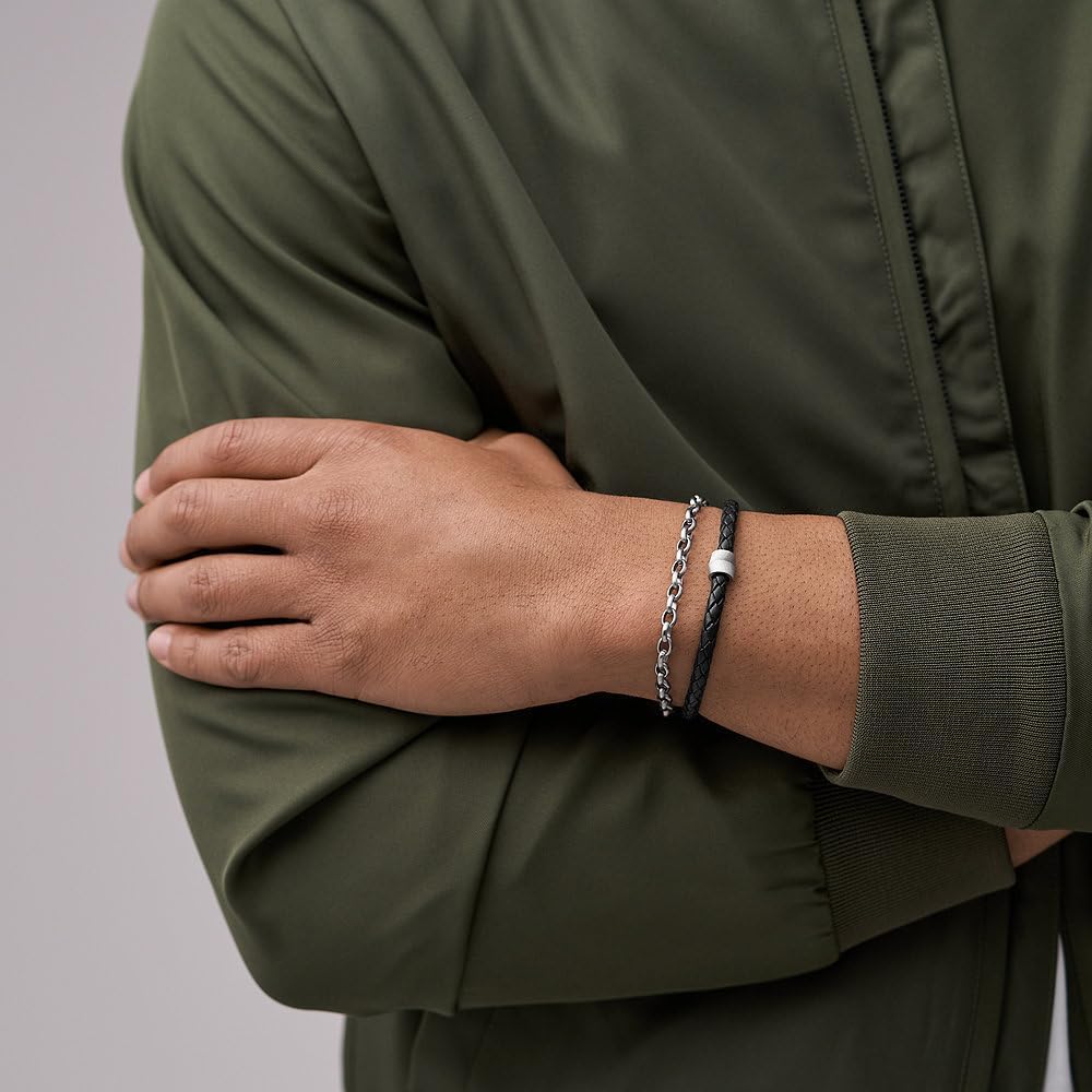 Thumbnail 1 de Fossil bracciale da uomo in pelle o acciaio inox con chiusura magnetica, a libro o a fibbia – stile casual
